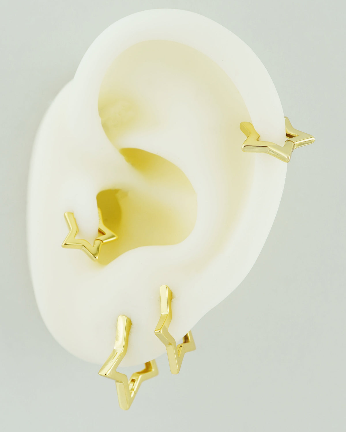 Pair of Brass Star Huggie Hoop Earrings in Silver or Gold Finish, 4 Loop Sizes Available