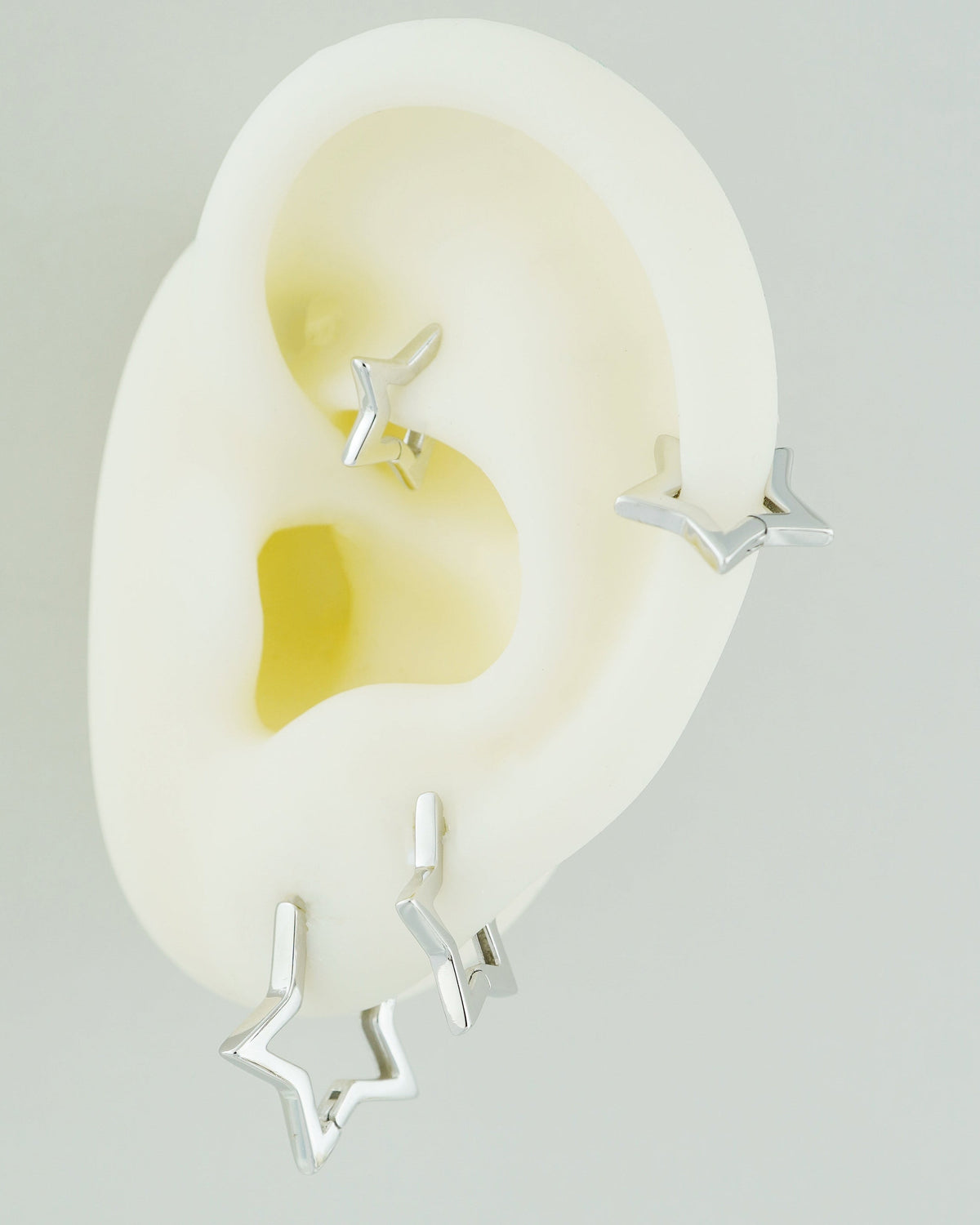 Pair of Brass Star Huggie Hoop Earrings in Silver or Gold Finish, 4 Loop Sizes Available