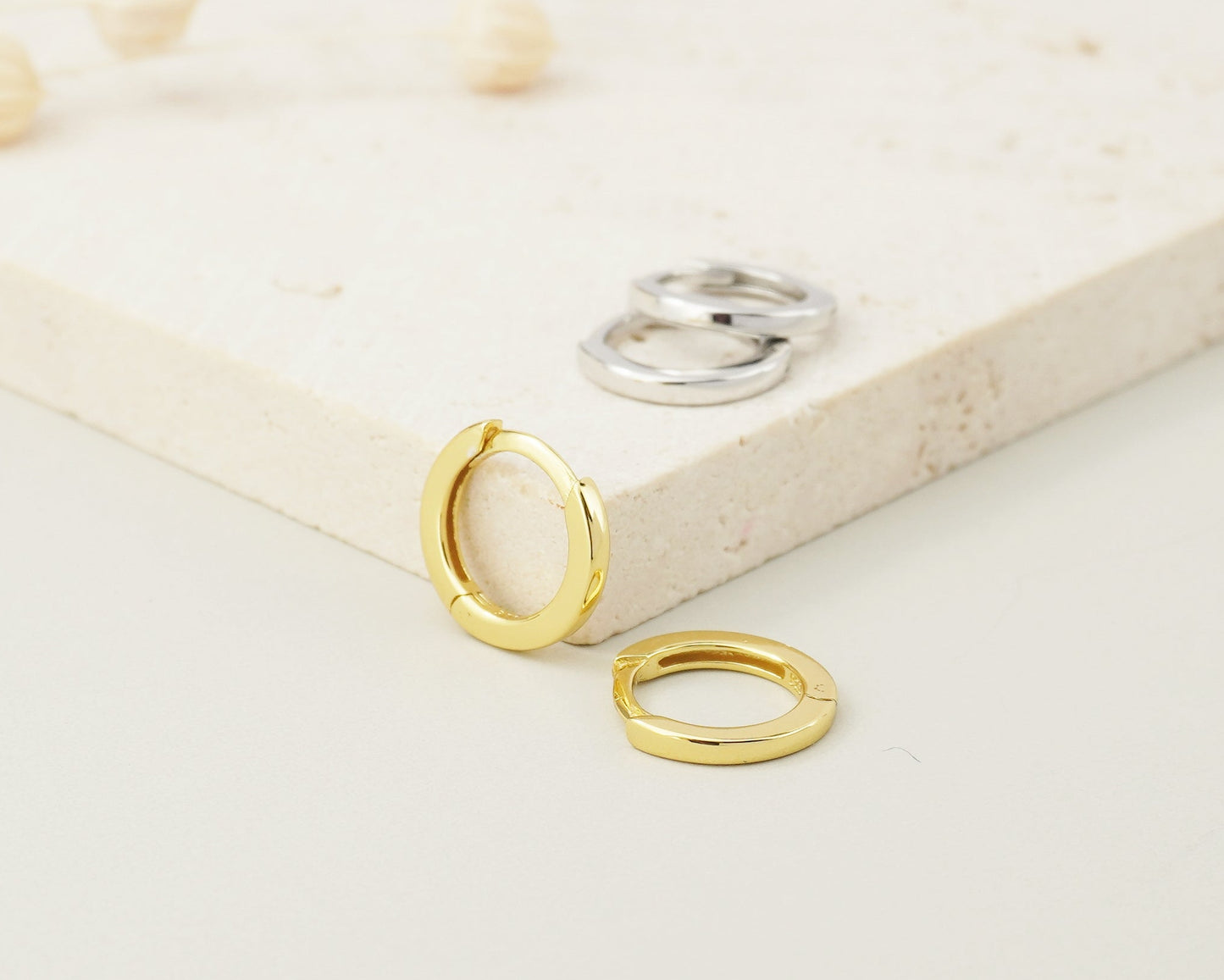 Pair of Skinny Square Edge Sterling Silver Huggie Hoop Earrings in Rhodium or 18ct Gold Plated, 2 Sizes