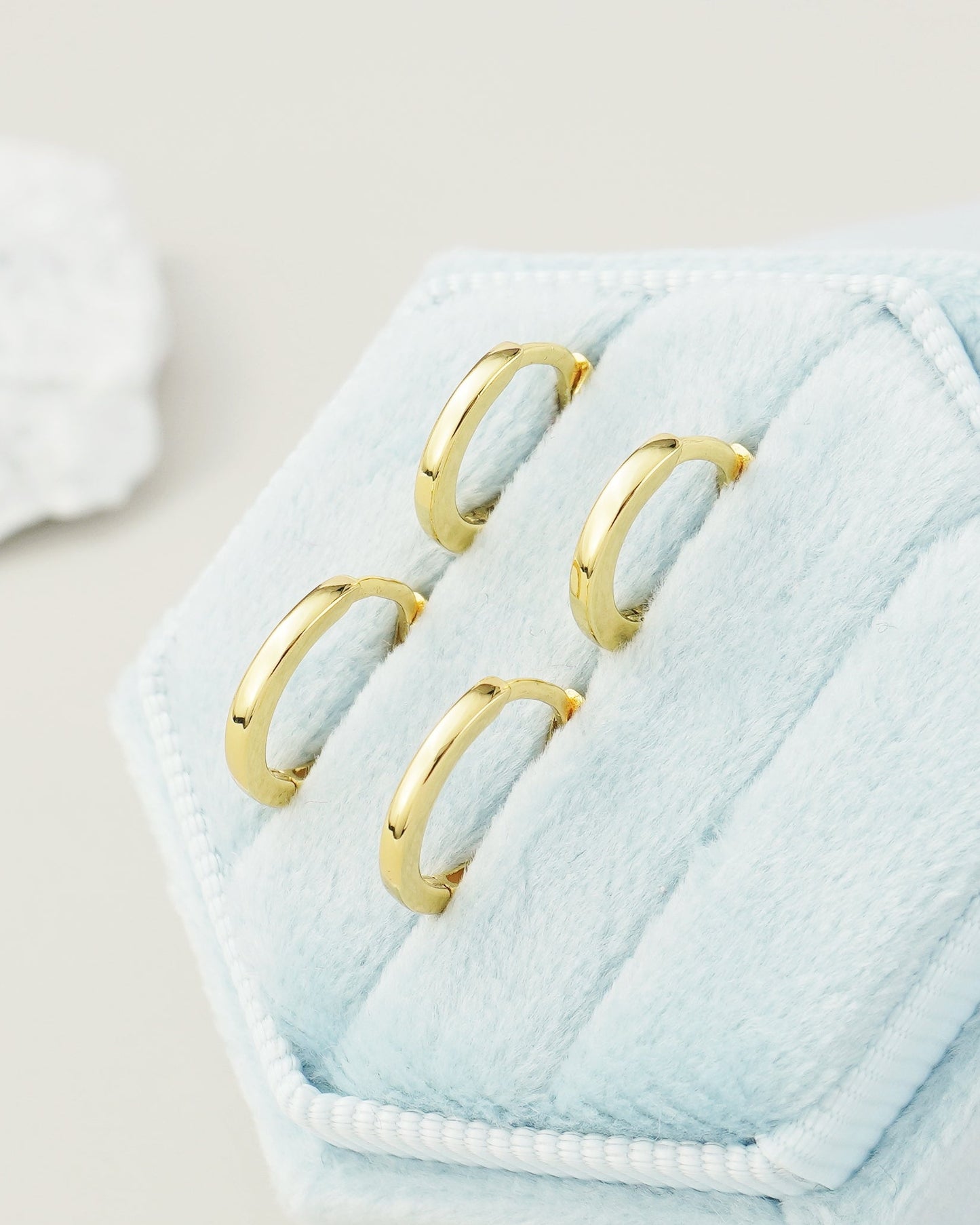 Pair of Skinny Square Edge Sterling Silver Huggie Hoop Earrings in Rhodium or 18ct Gold Plated, 2 Sizes