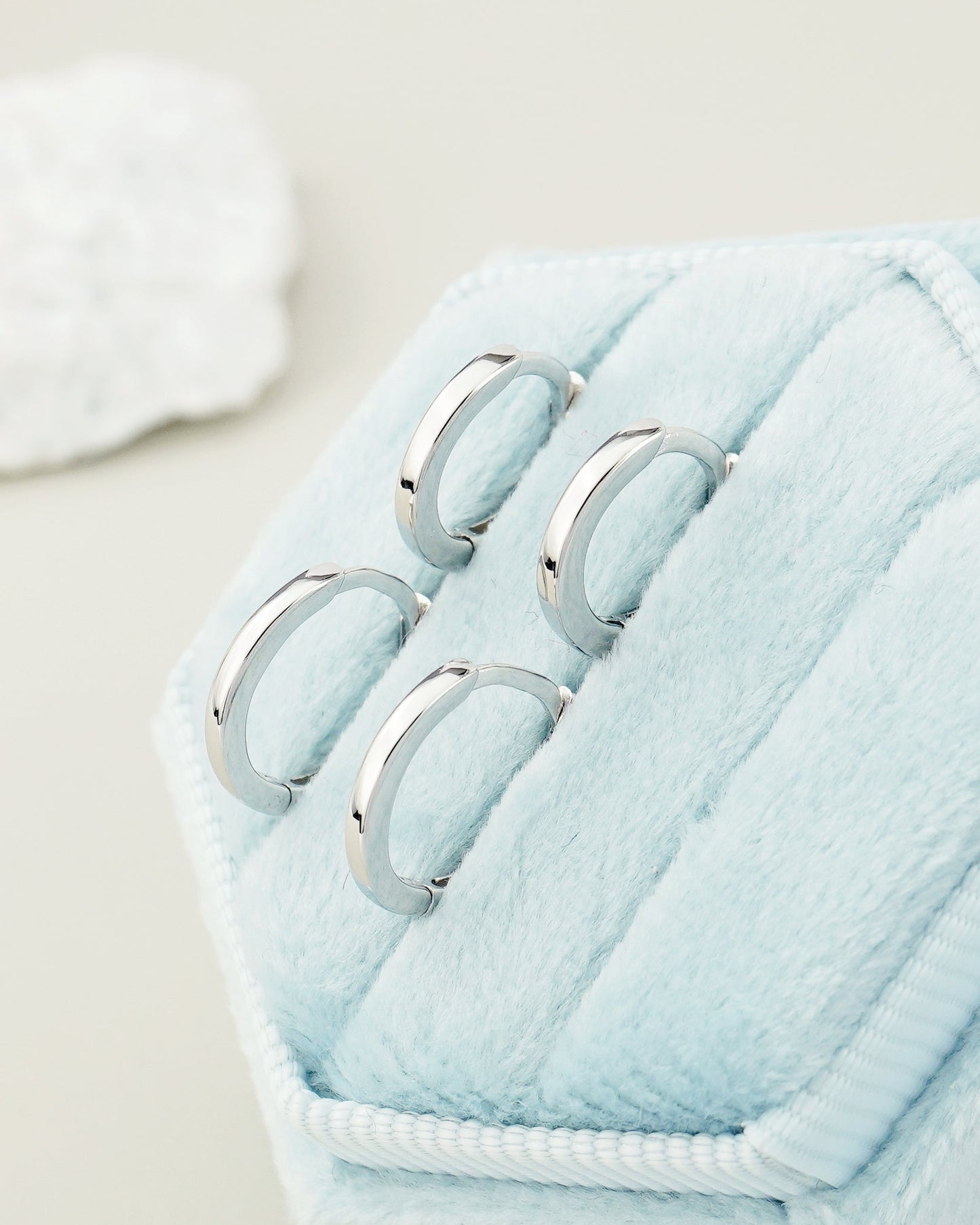 Pair of Skinny Square Edge Sterling Silver Huggie Hoop Earrings in Rhodium or 18ct Gold Plated, 2 Sizes