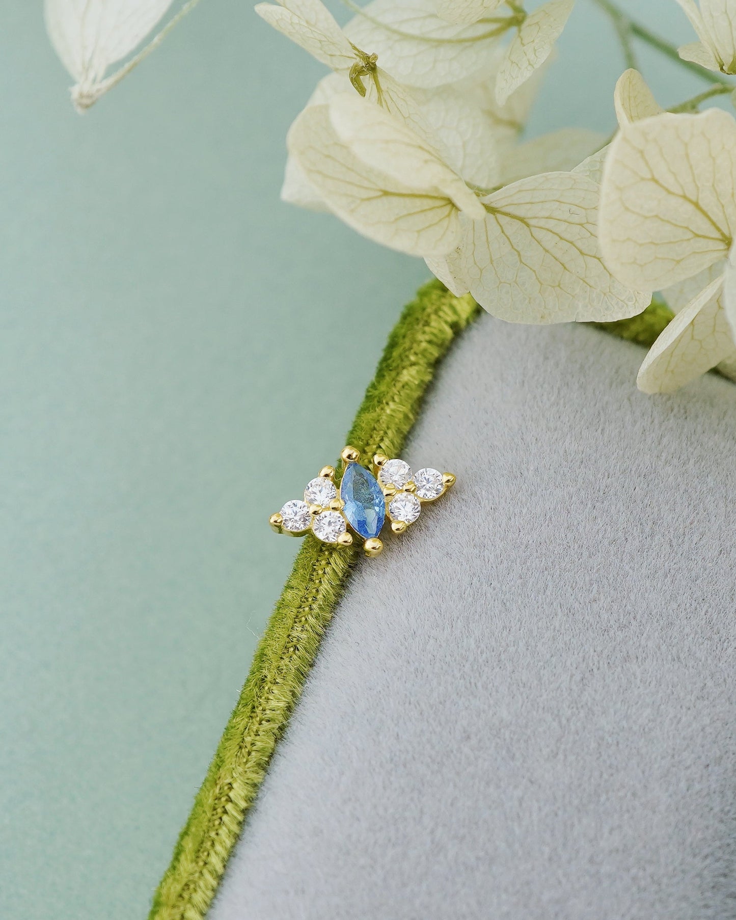 1 pc of Blue Marquise CZ Sterling Silver Stud Earring in 18ct Gold Plated, Lobe Tragus Cartilage Piercing Jewelry