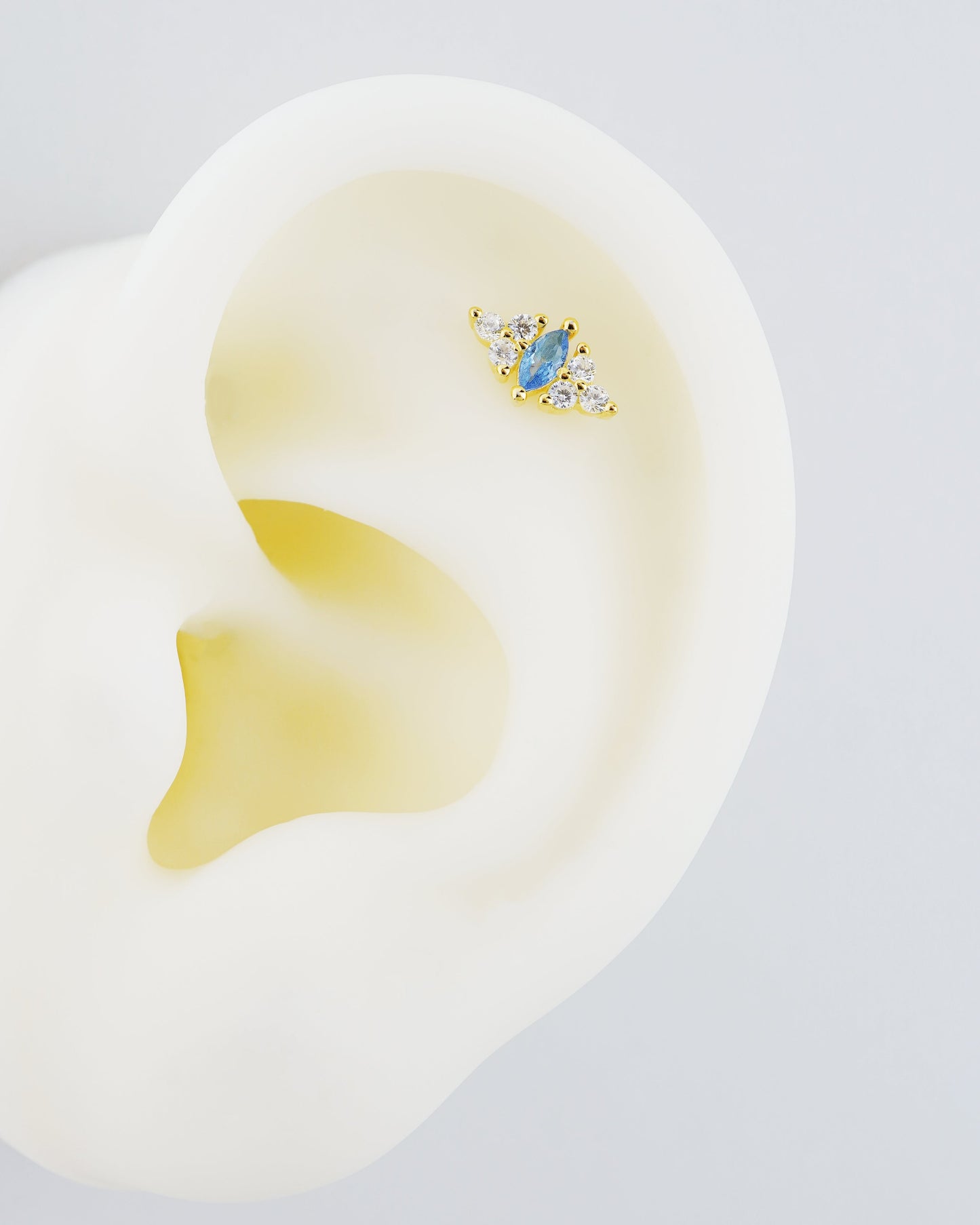 1 pc of Blue Marquise CZ Sterling Silver Stud Earring in 18ct Gold Plated, Lobe Tragus Cartilage Piercing Jewelry