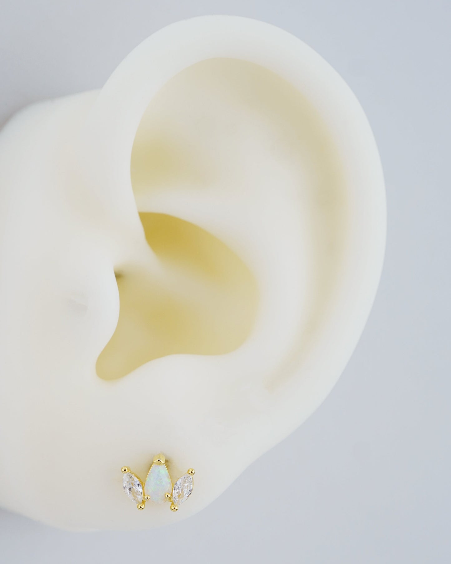 1 pc of Sterling Silver Fire Opal & CZ Crown Stud Earring in 18ct Gold Plated, 16G 6mm or 8mm Post