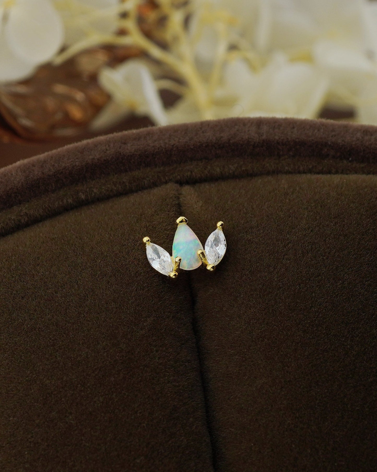 1 pc of Sterling Silver Fire Opal & CZ Crown Stud Earring in 18ct Gold Plated, 16G 6mm or 8mm Post