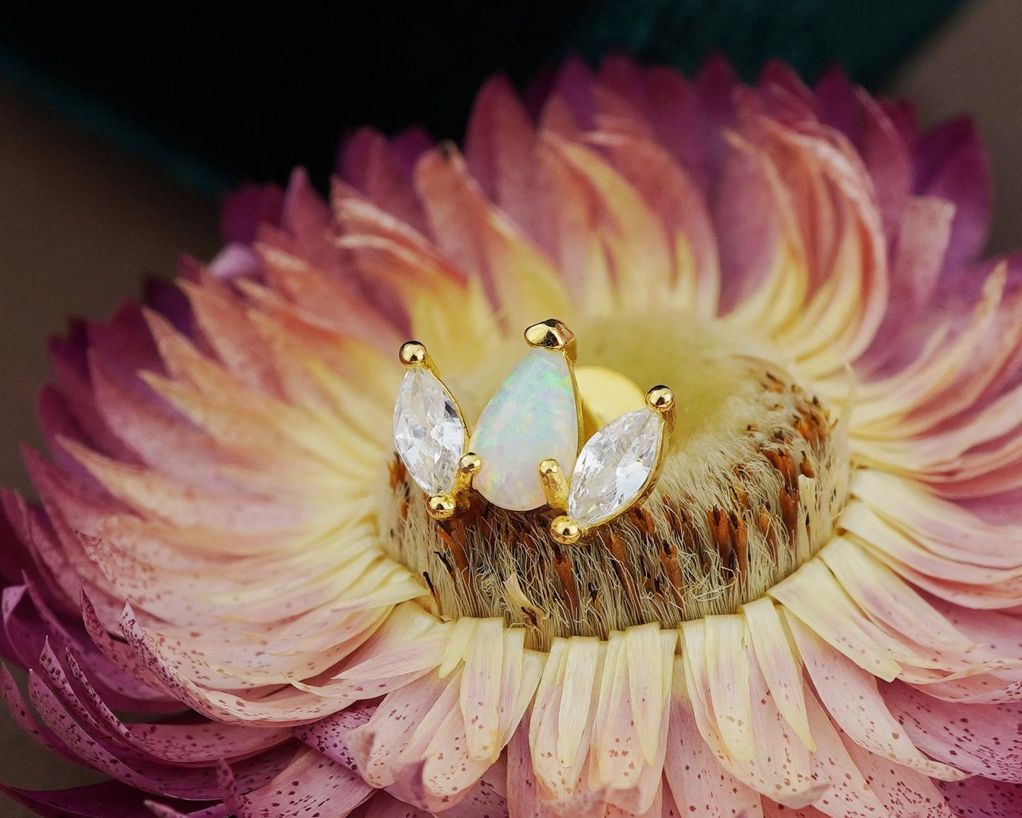 1 pc of Sterling Silver Fire Opal & CZ Crown Stud Earring in 18ct Gold Plated, 16G 6mm or 8mm Post