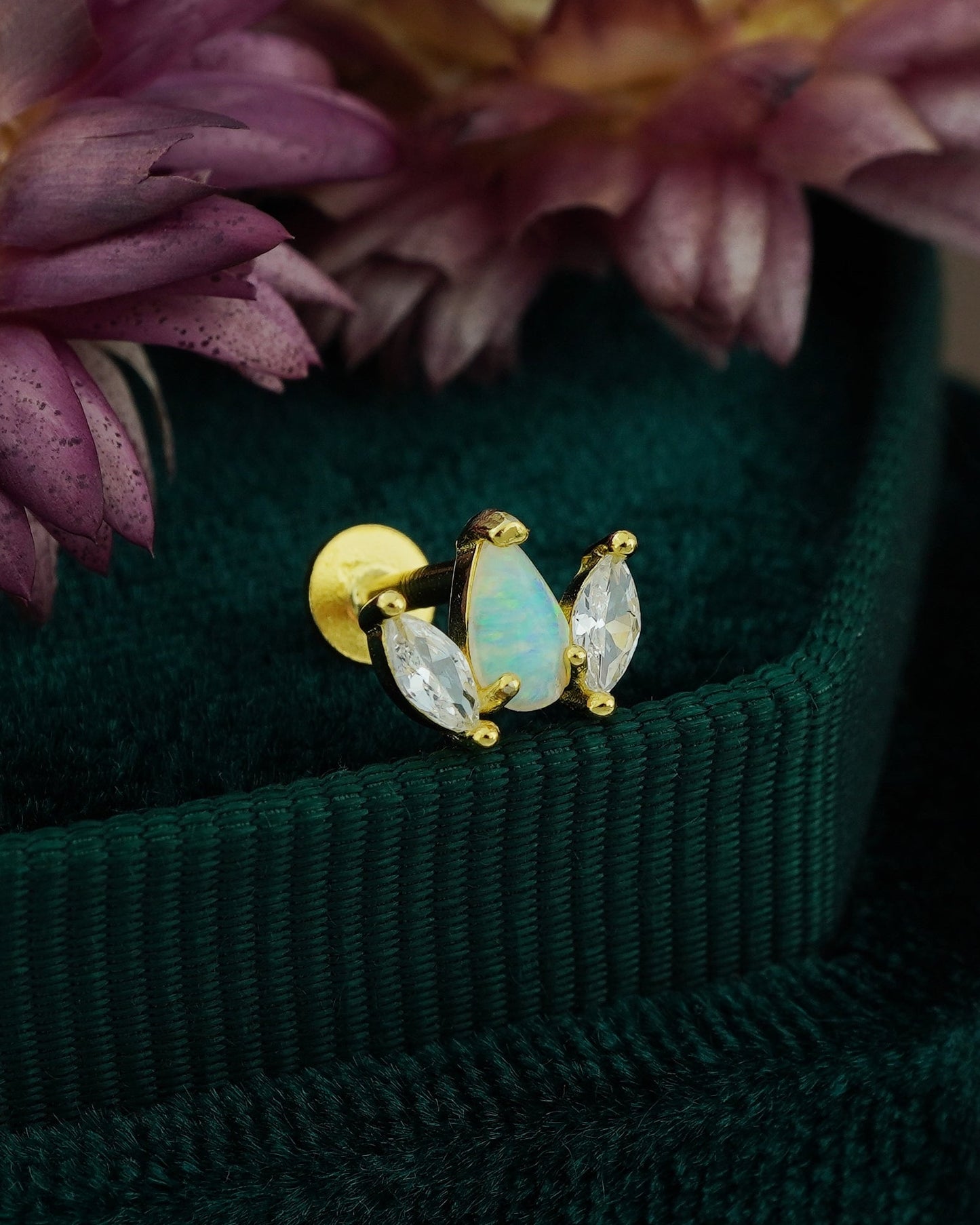 1 pc of Sterling Silver Fire Opal & CZ Crown Stud Earring in 18ct Gold Plated, 16G 6mm or 8mm Post