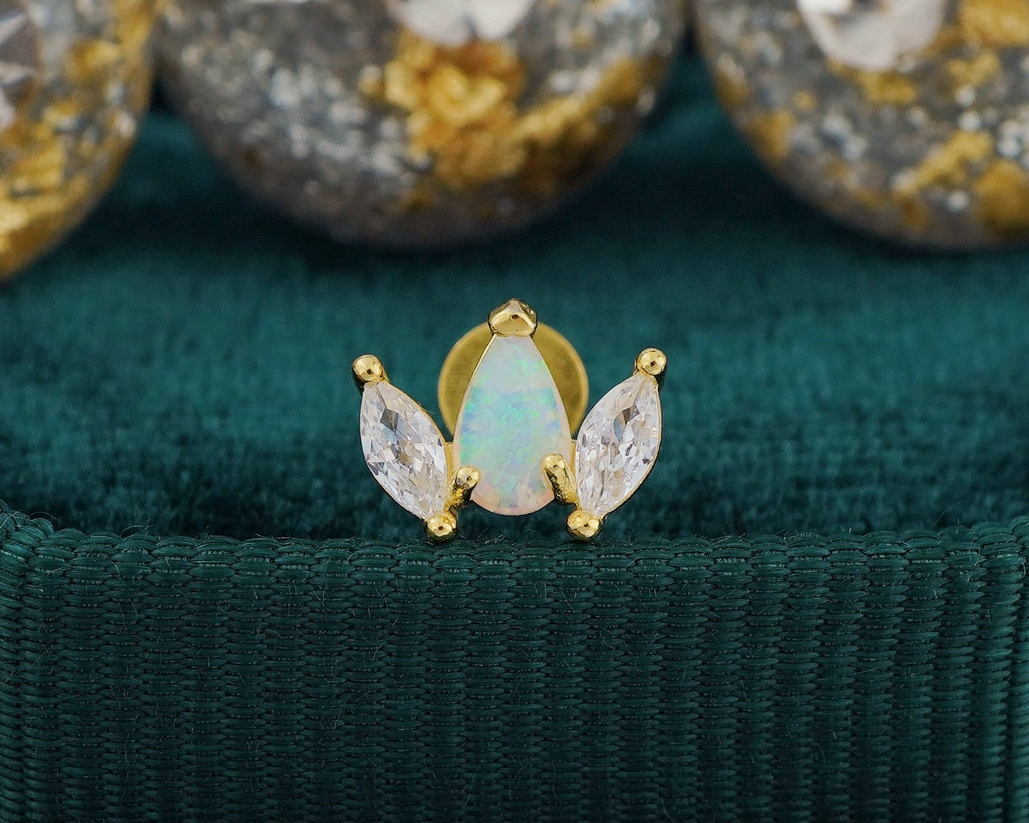 1 pc of Sterling Silver Fire Opal & CZ Crown Stud Earring in 18ct Gold Plated, 16G 6mm or 8mm Post