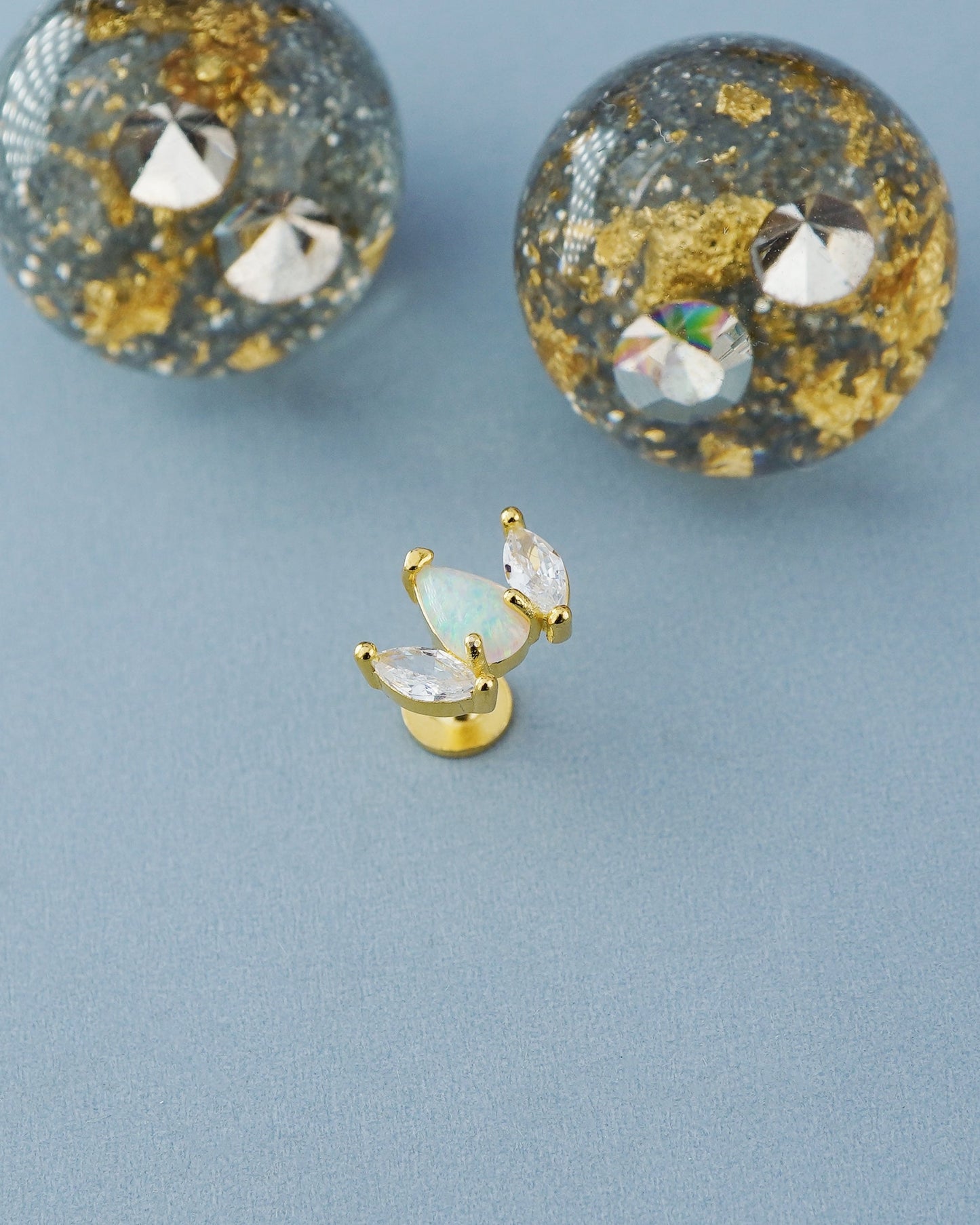 1 pc of Sterling Silver Fire Opal & CZ Crown Stud Earring in 18ct Gold Plated, 16G 6mm or 8mm Post