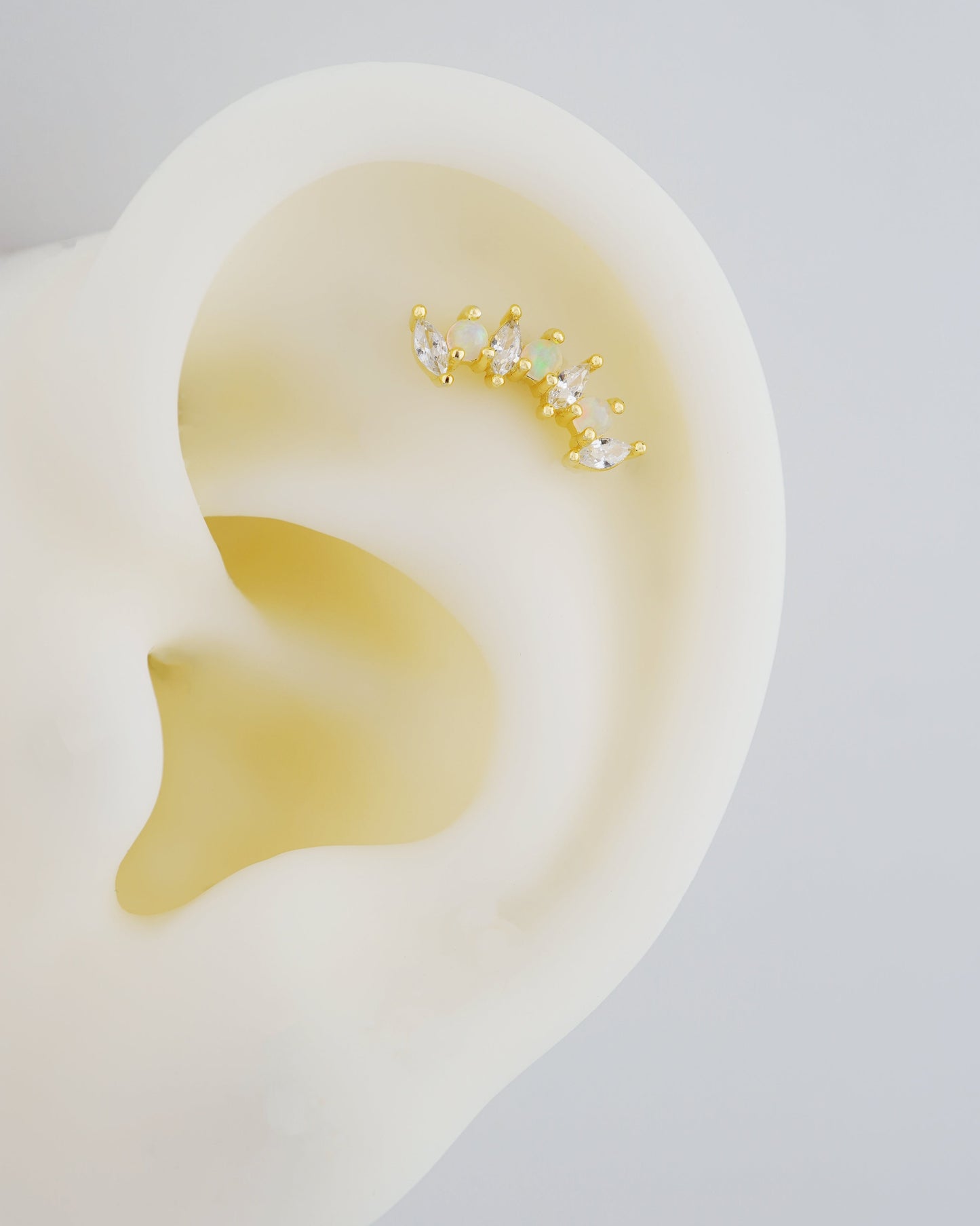 1 pc of Fire Opal & CZ Crown Stud Earring in 18k Gold Plated over Sterling Silver, 16G Lobe Tragus Cartilage Piercing Jewelry