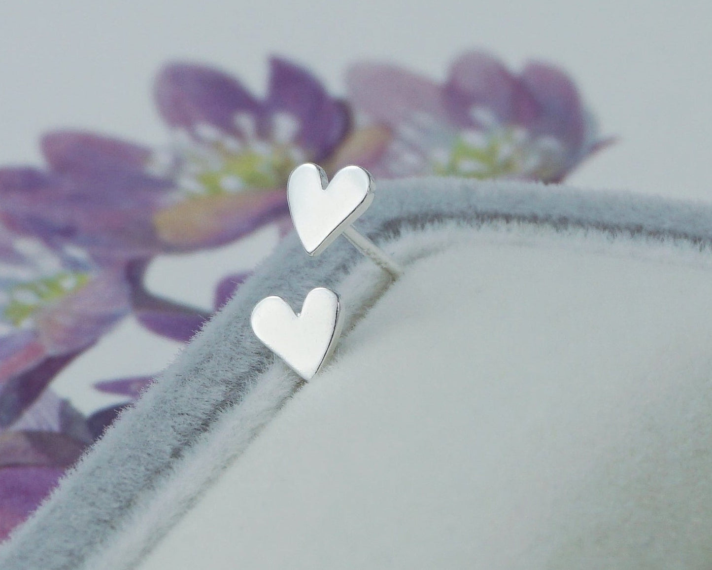 Pair of Tiny Sterling Silver Heart Stud Earrings, Dainty Cute Jewelry for Girls