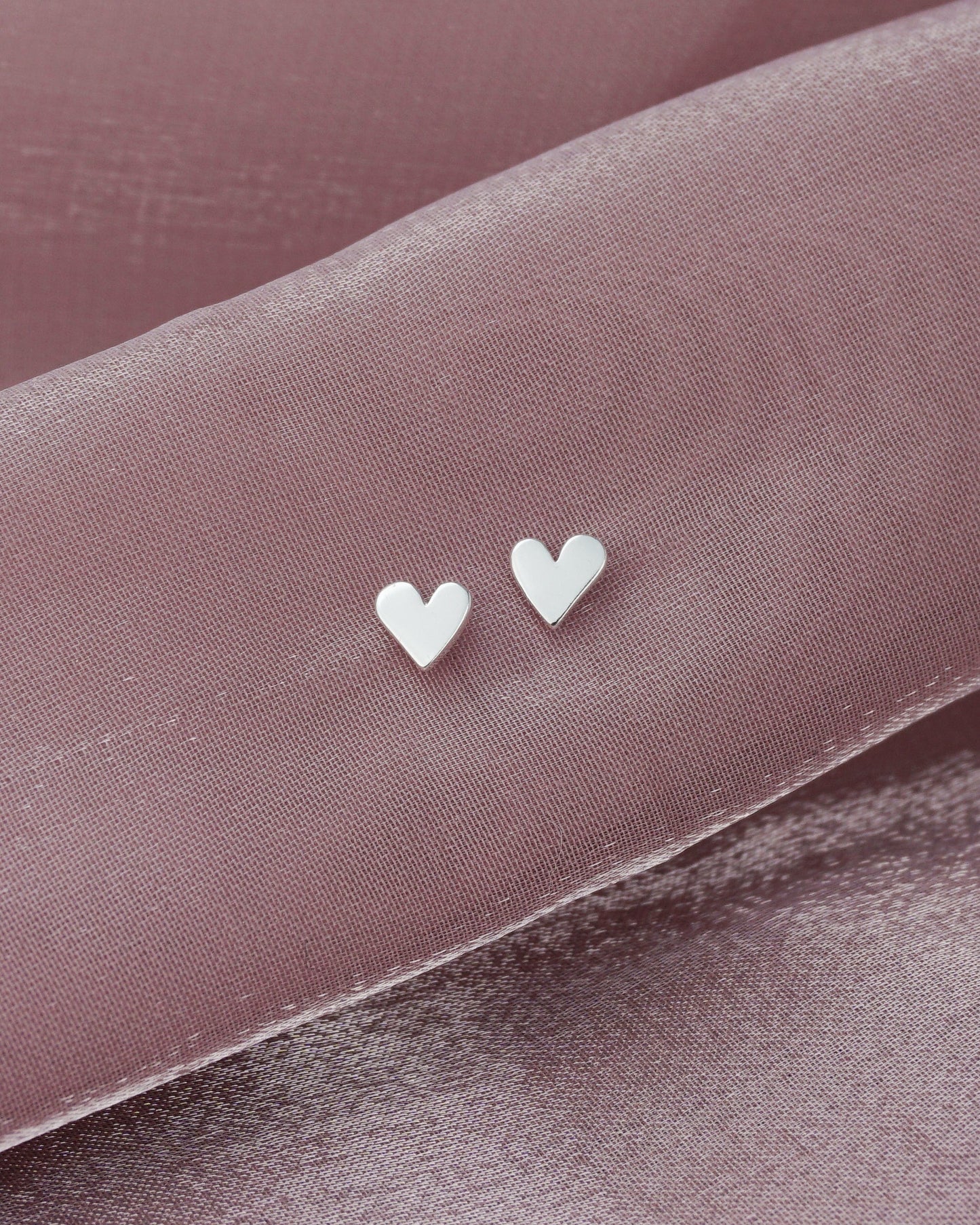 Pair of Tiny Sterling Silver Heart Stud Earrings, Dainty Cute Jewelry for Girls