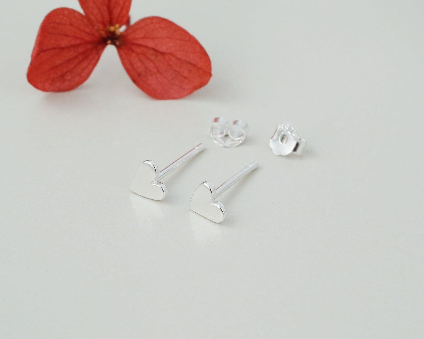 Pair of Tiny Sterling Silver Heart Stud Earrings, Dainty Cute Jewelry for Girls