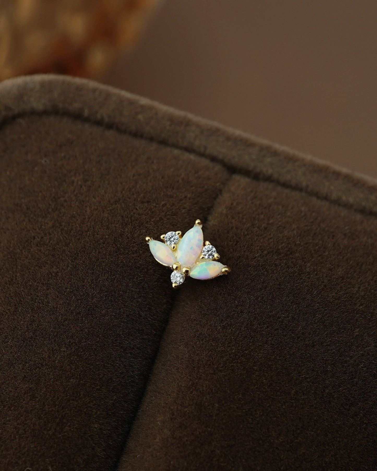 1 pc of Marquise Fire Opal & CZ Sterling Silver Stud Earring in 18ct Gold Plated, 16G 6mm or 8mm Post