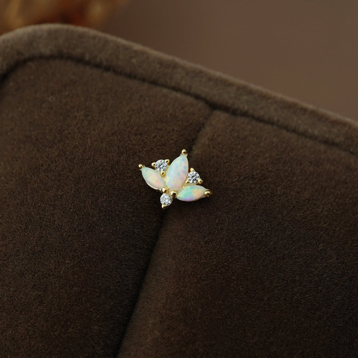 1 pc of Opal & CZ Stud Earring in 18ct Gold Plated over Sterling Silver, Tragus Cartilage Piercing Jewelry