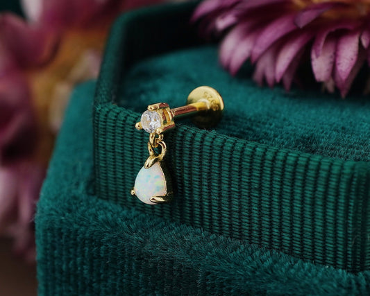 1 pc of Pear Shaped Fire Opal Sterling Silver Stud Earring in 18ct Gold Plated