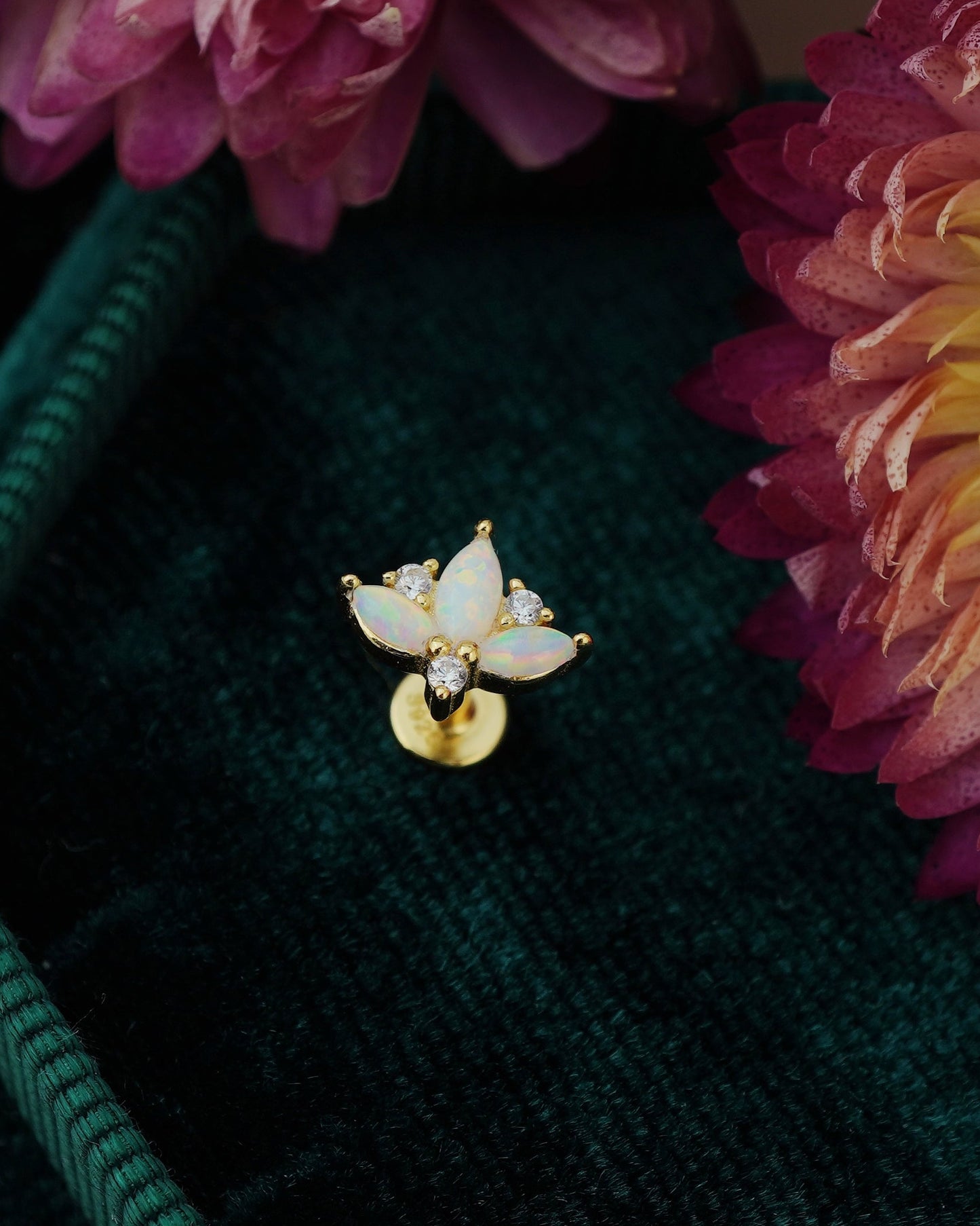 1 pc of Marquise Fire Opal & CZ Sterling Silver Stud Earring in 18ct Gold Plated, 16G 6mm or 8mm Post