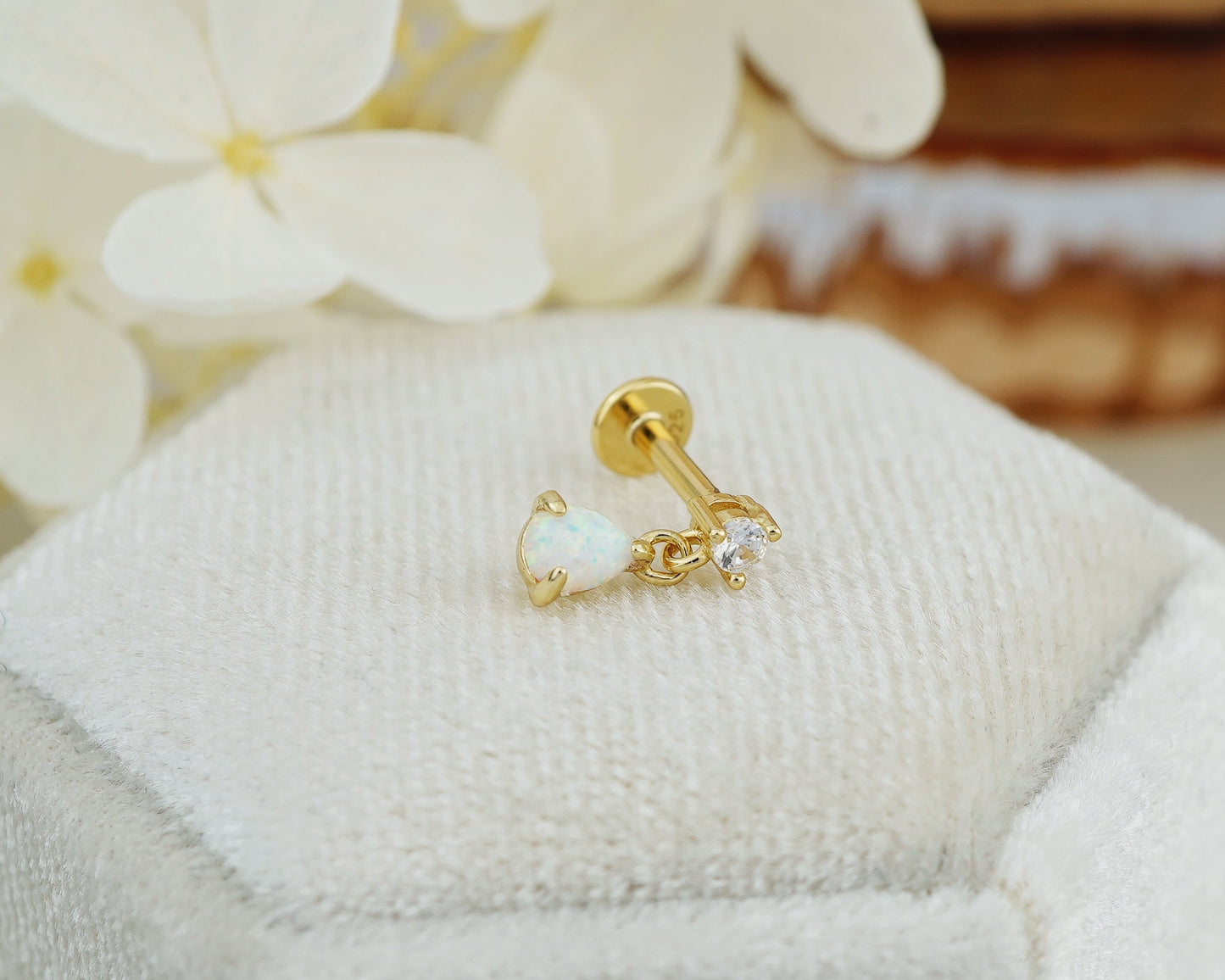 1 pc of Pear Shaped Fire Opal Sterling Silver Stud Earring in 18ct Gold Plated