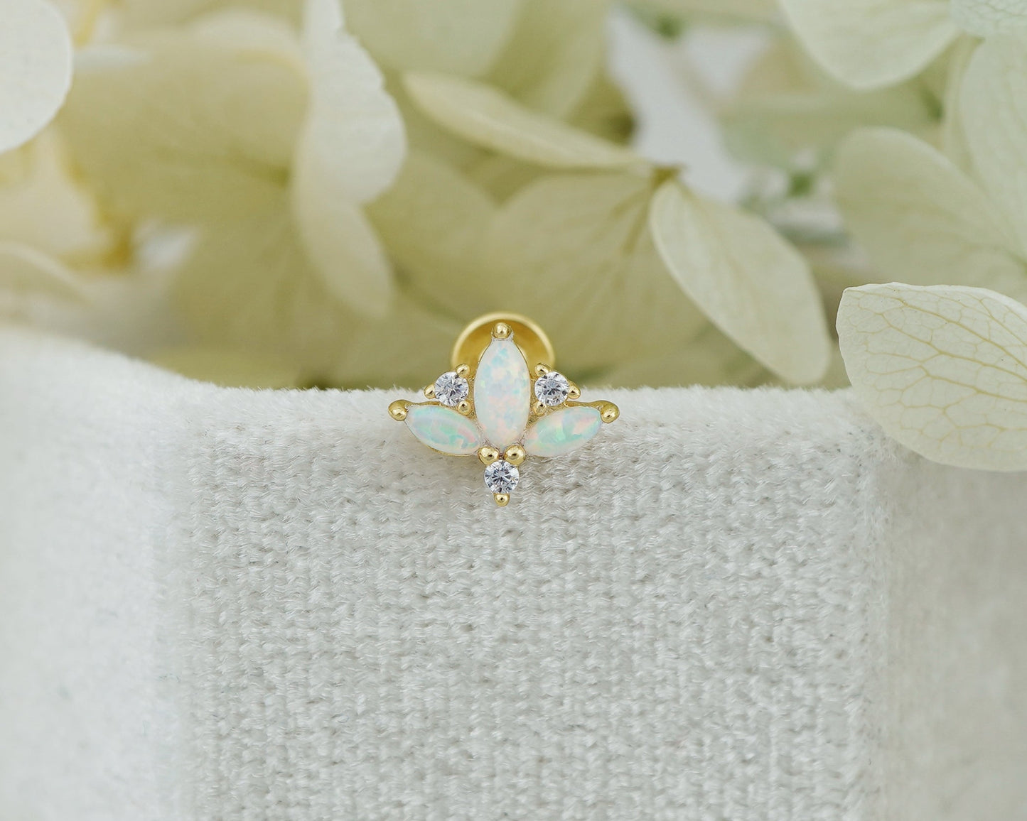 1 pc of Marquise Fire Opal & CZ Sterling Silver Stud Earring in 18ct Gold Plated, 16G 6mm or 8mm Post