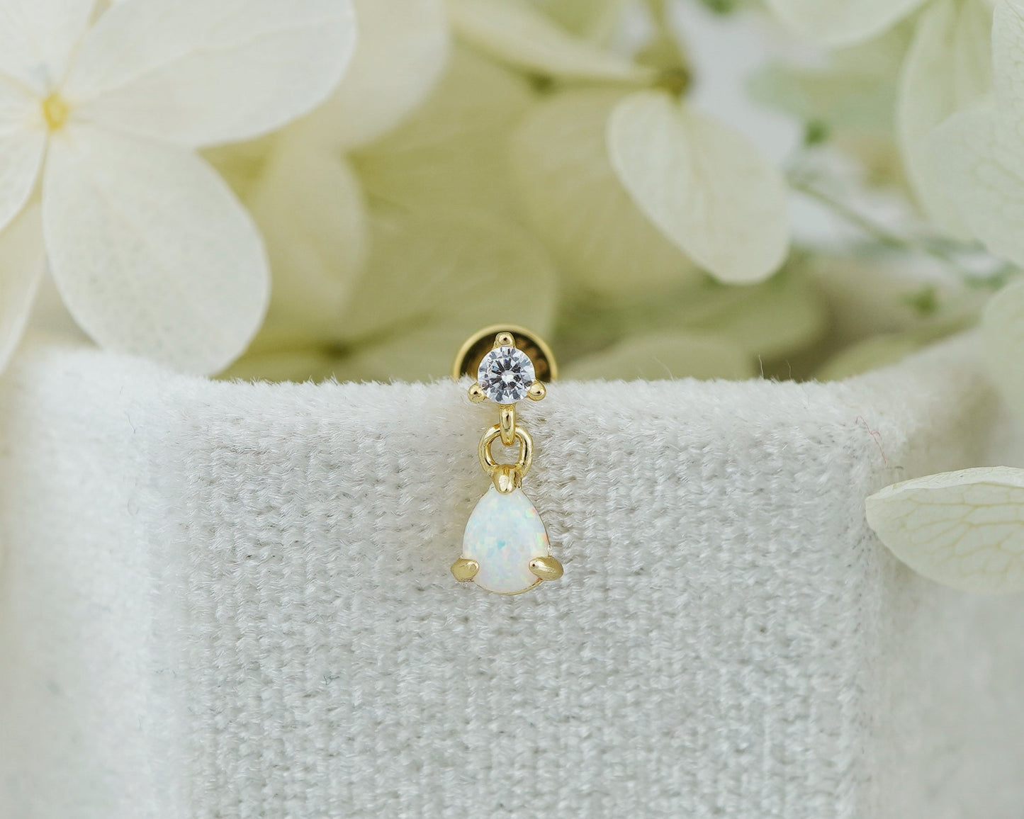 1 pc of Pear Shaped Fire Opal Sterling Silver Stud Earring in 18ct Gold Plated