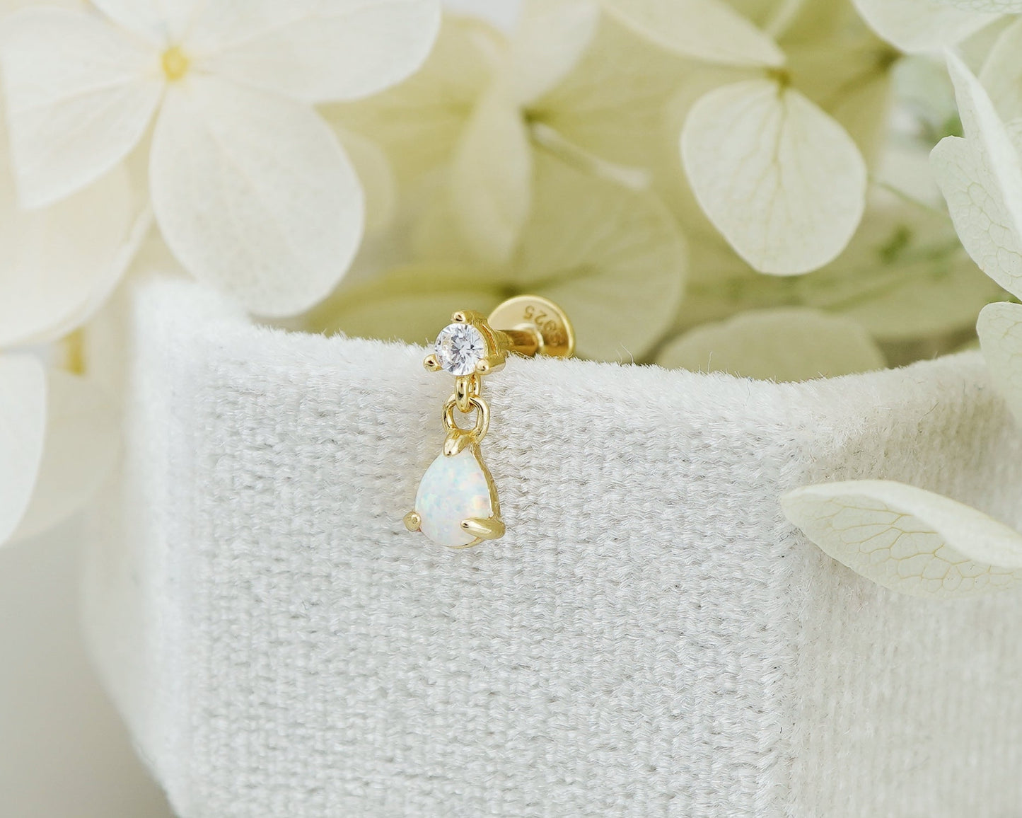 1 pc of Pear Shaped Fire Opal Sterling Silver Stud Earring in 18ct Gold Plated