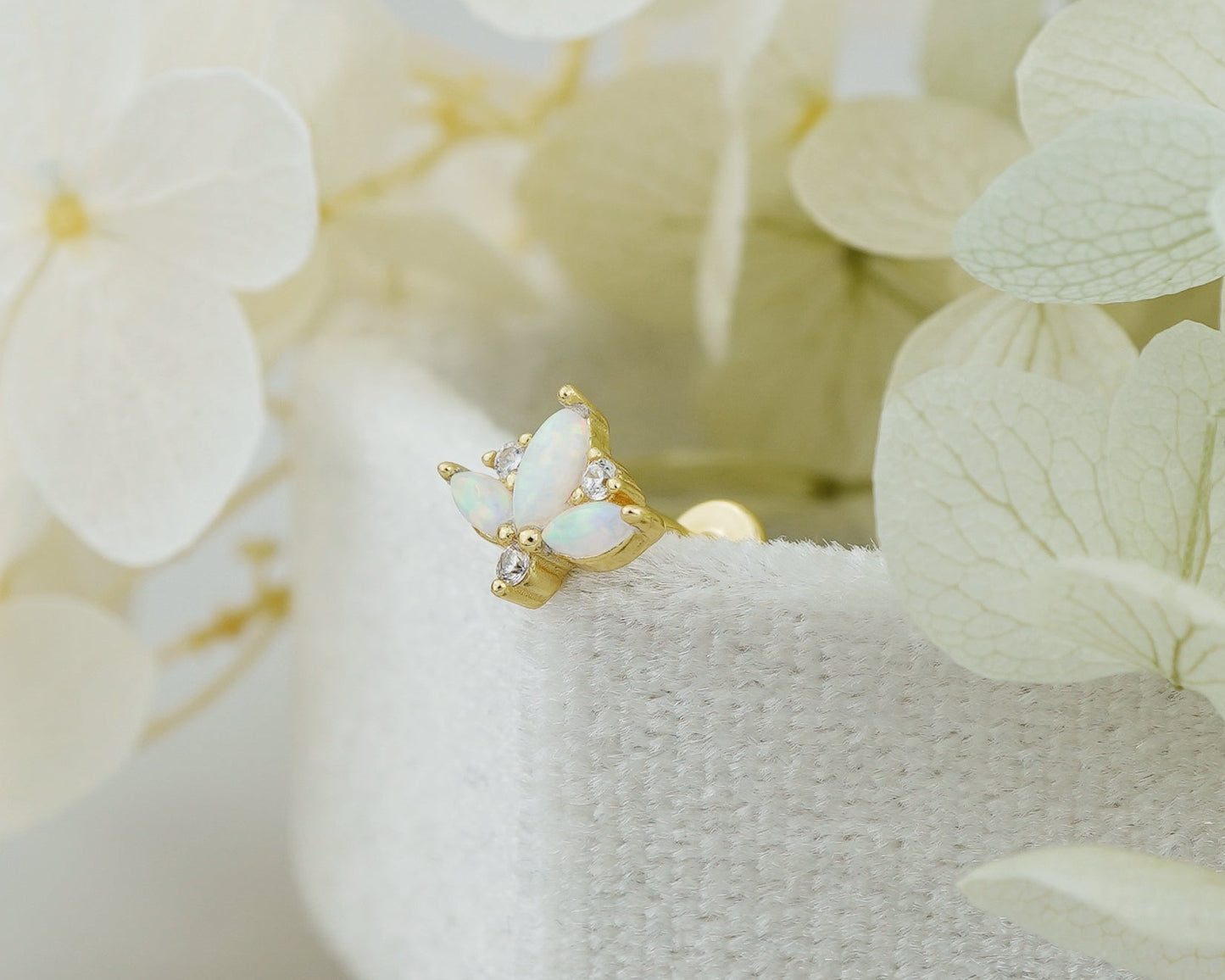 1 pc of Marquise Fire Opal & CZ Sterling Silver Stud Earring in 18ct Gold Plated, 16G 6mm or 8mm Post