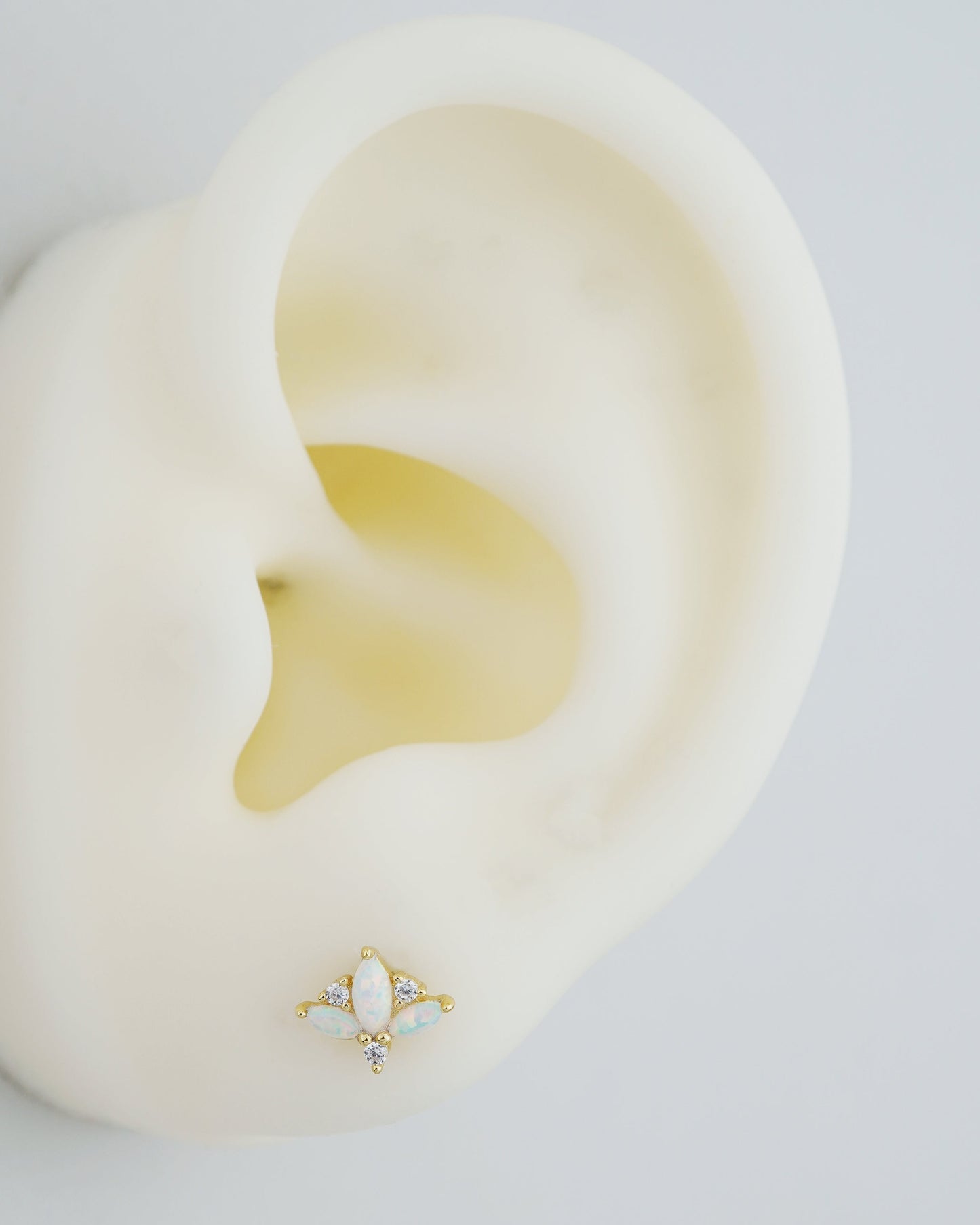 1 pc of Marquise Fire Opal & CZ Sterling Silver Stud Earring in 18ct Gold Plated, 16G 6mm or 8mm Post