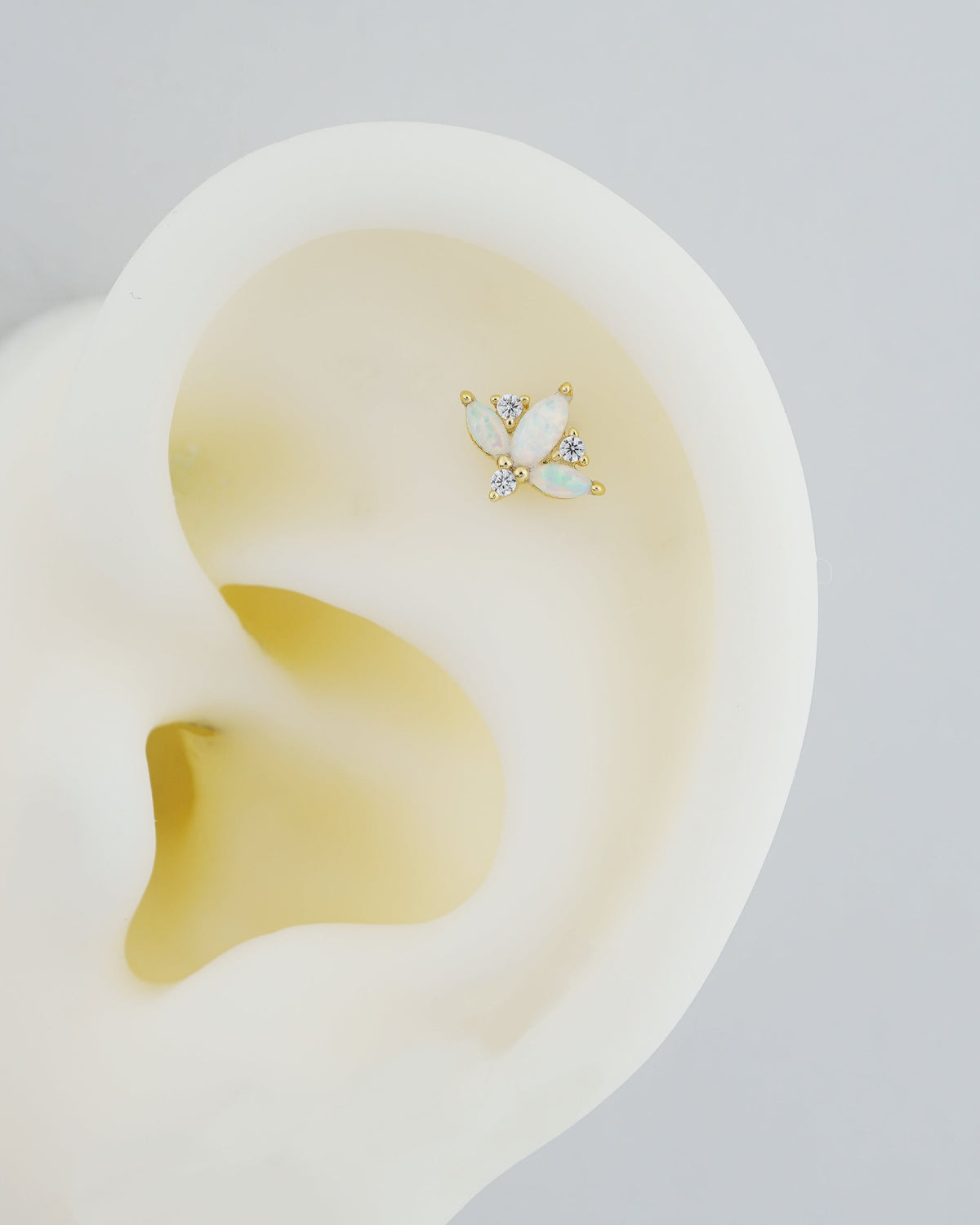 1 pc of Opal & CZ Stud Earring in 18ct Gold Plated over Sterling Silver, Tragus Cartilage Piercing Jewelry