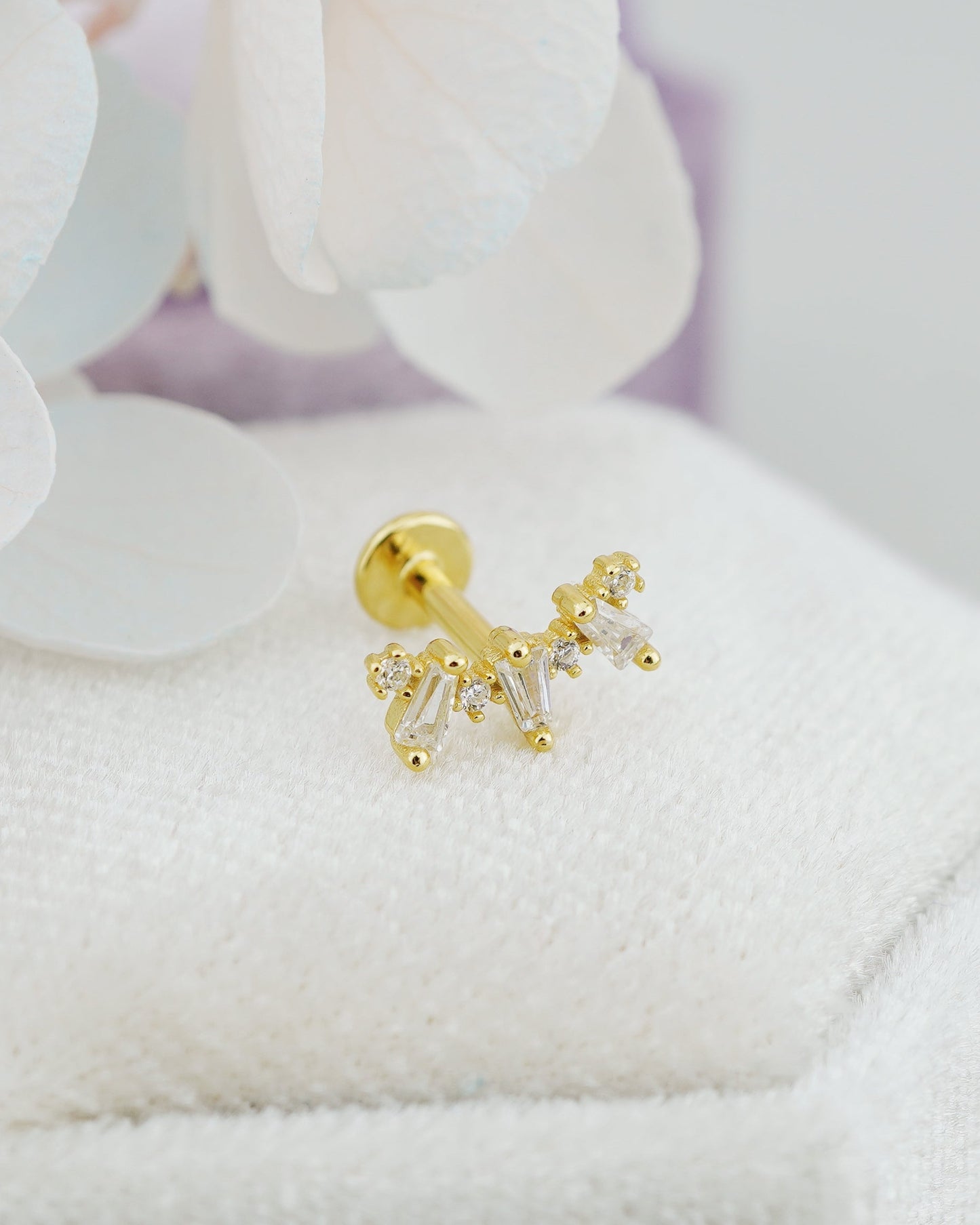 1 pc of Trapezoid CZ Crown Stud Earring with Flat Back, 18ct Gold Plated over Sterling Silver, 16G 6mm or 8mm Post