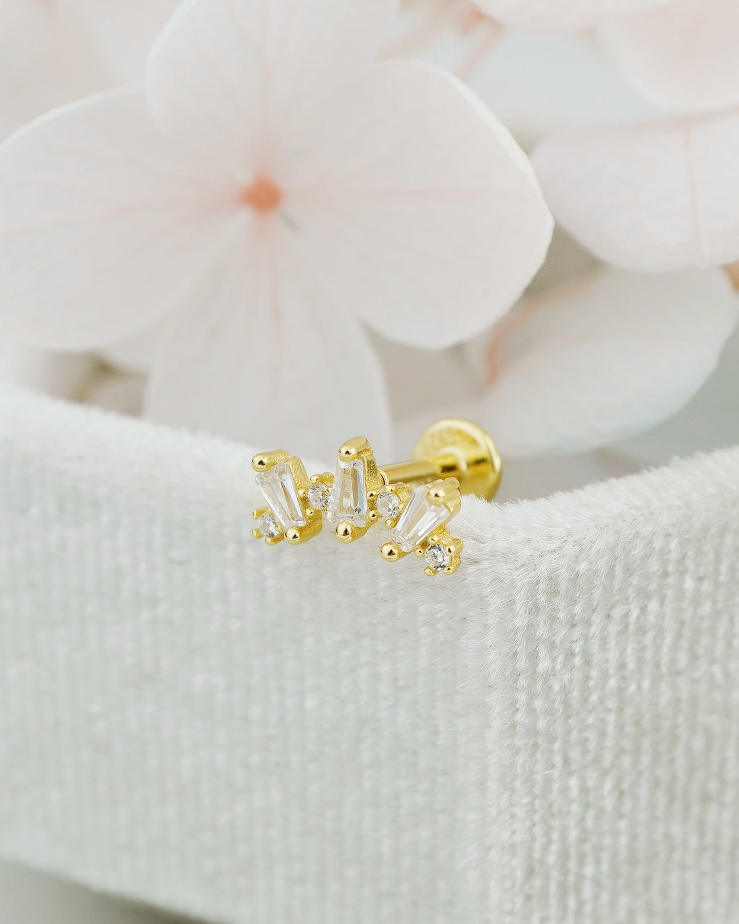 1 pc of Trapezoid CZ Crown Stud Earring with Flat Back, 18ct Gold Plated over Sterling Silver, 16G 6mm or 8mm Post