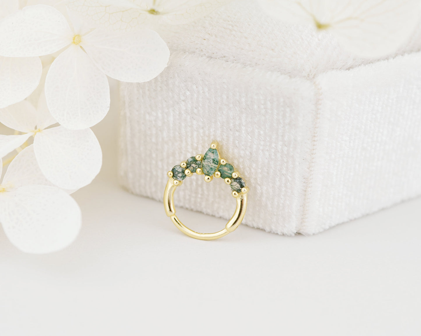 1 pc of 20G Hinged Natural Moss Agate Daith Earring Hoop in 18ct Gold Plated over Sterling Silver, Helix Cartilage Clicker