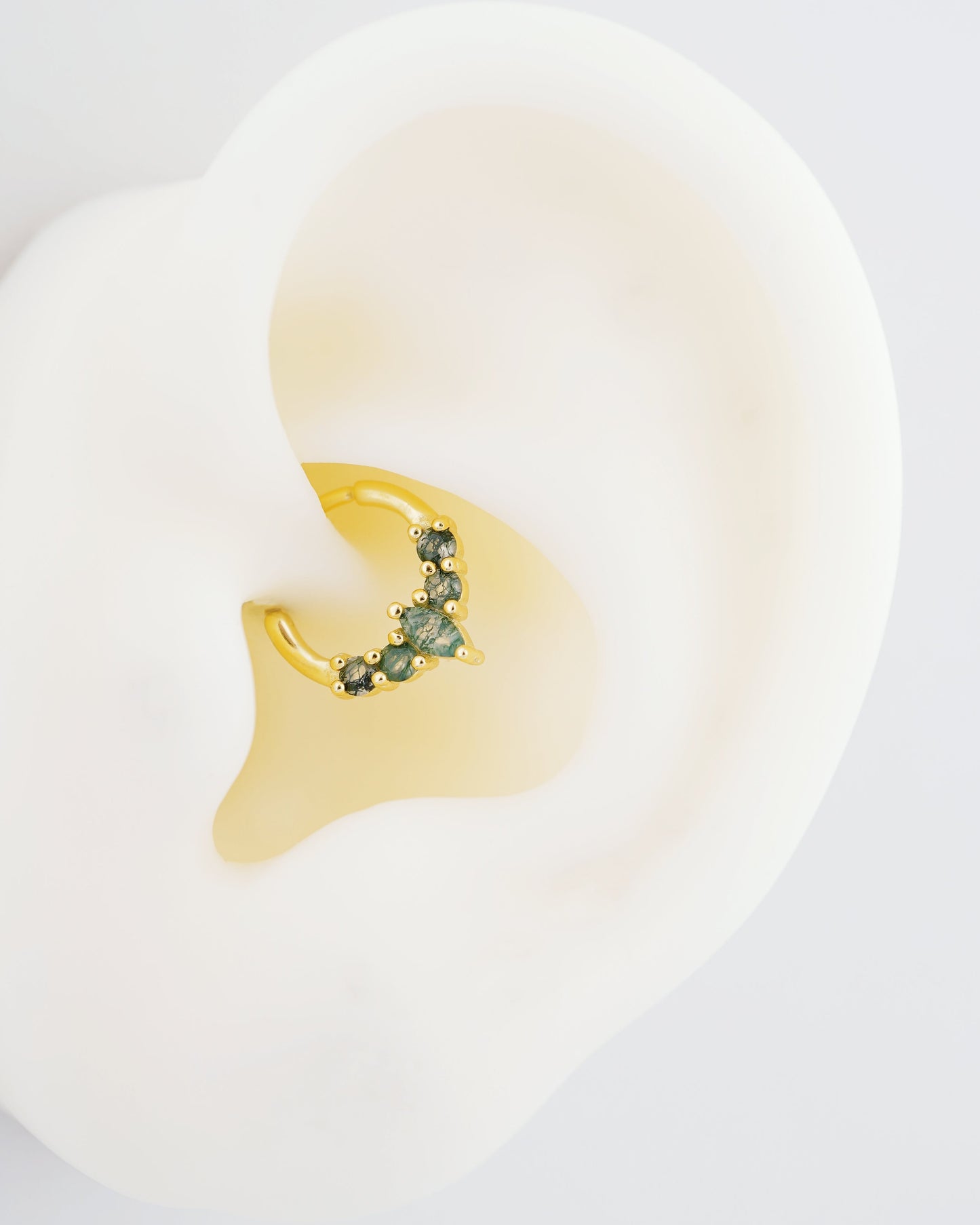 1 pc of 20G Hinged Natural Moss Agate Daith Earring Hoop in 18ct Gold Plated over Sterling Silver, Helix Cartilage Clicker