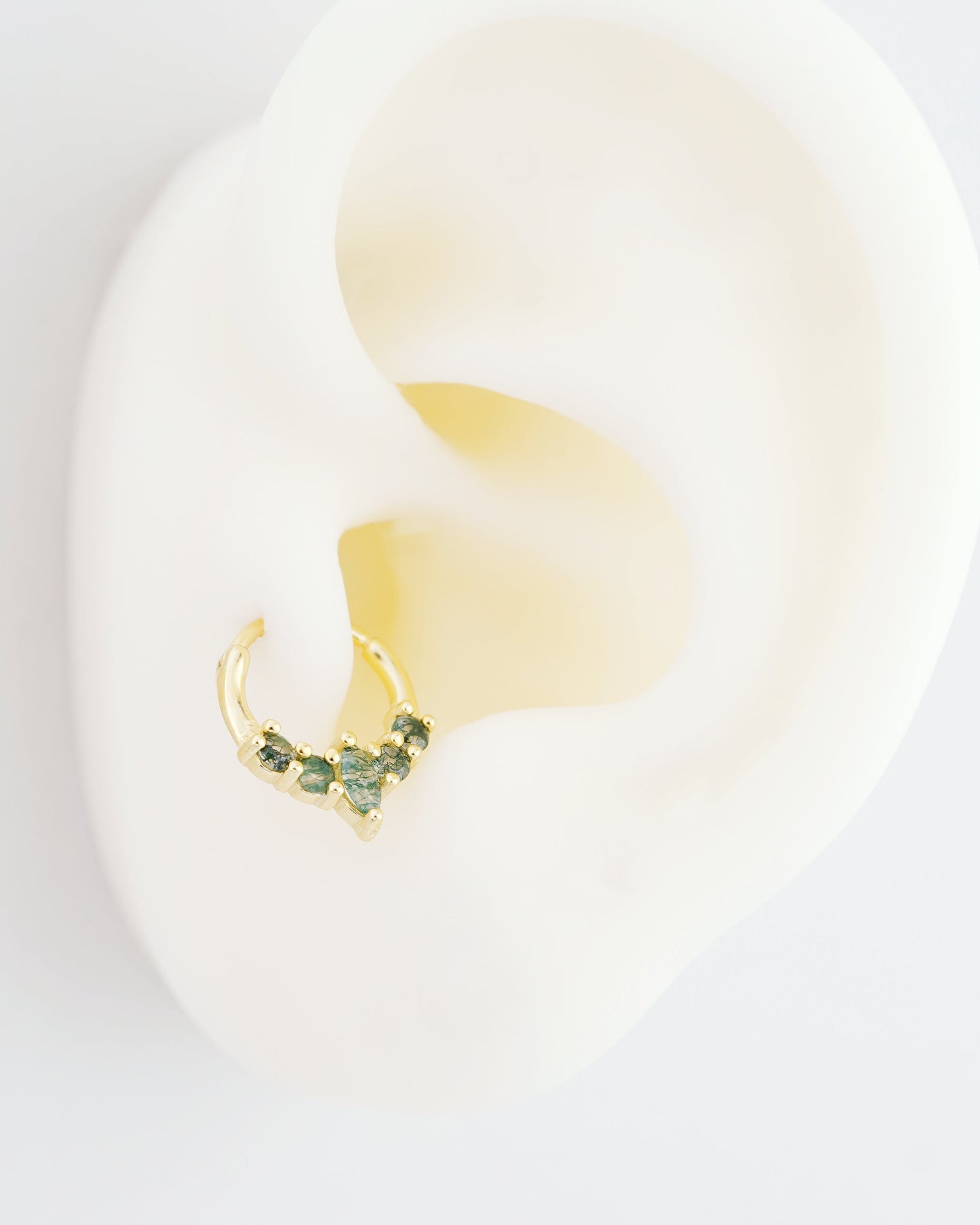 1 pc of 20G Hinged Natural Moss Agate Daith Earring Hoop in 18ct Gold Plated over Sterling Silver, Helix Cartilage Clicker
