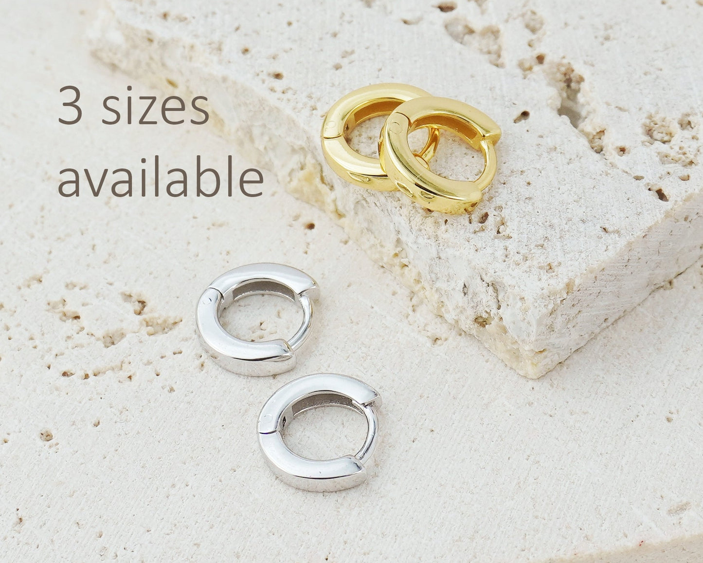 Pair of Square Edge Sterling Silver Huggie Hoop Earrings in Rhodium or 18ct Gold Plated, 3 Sizes