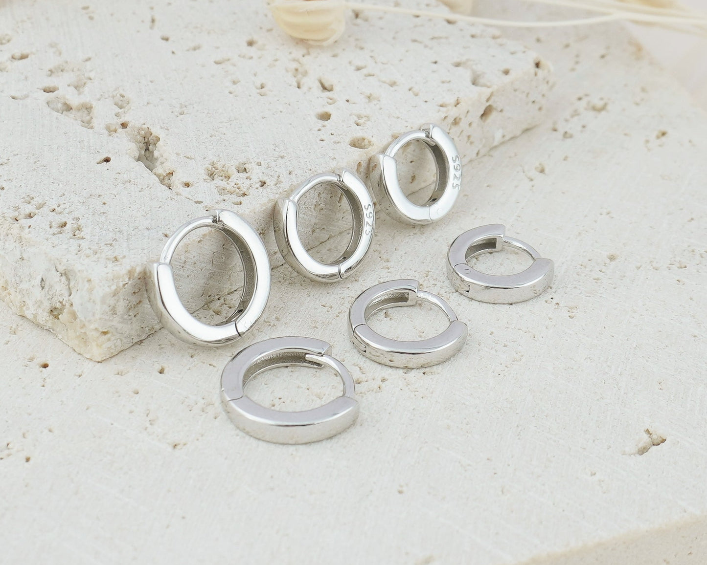 Pair of Square Edge Sterling Silver Huggie Hoop Earrings in Rhodium or 18ct Gold Plated, 3 Sizes