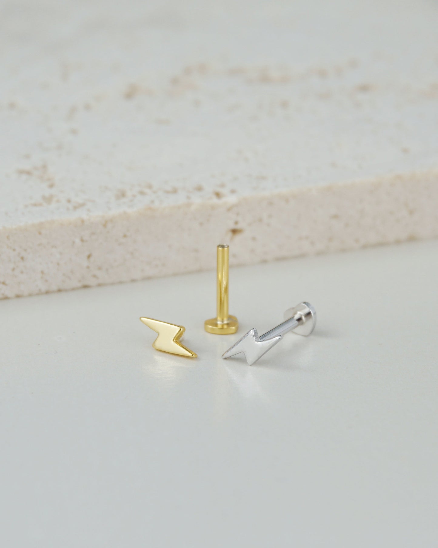 1 pc of Mini Lightning Sterling Silver Flat Screw Back Stud Earring in Rhodium or 18ct Gold Plated, Dainty Tragus Cartilage Piercing