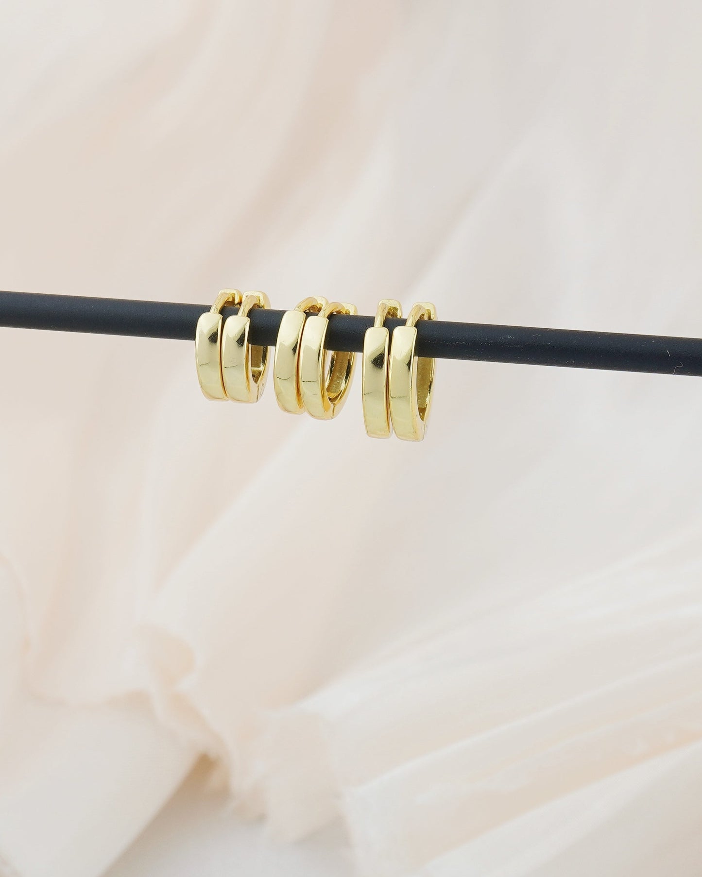 Pair of Square Edge Sterling Silver Huggie Hoop Earrings in Rhodium or 18ct Gold Plated, 3 Sizes