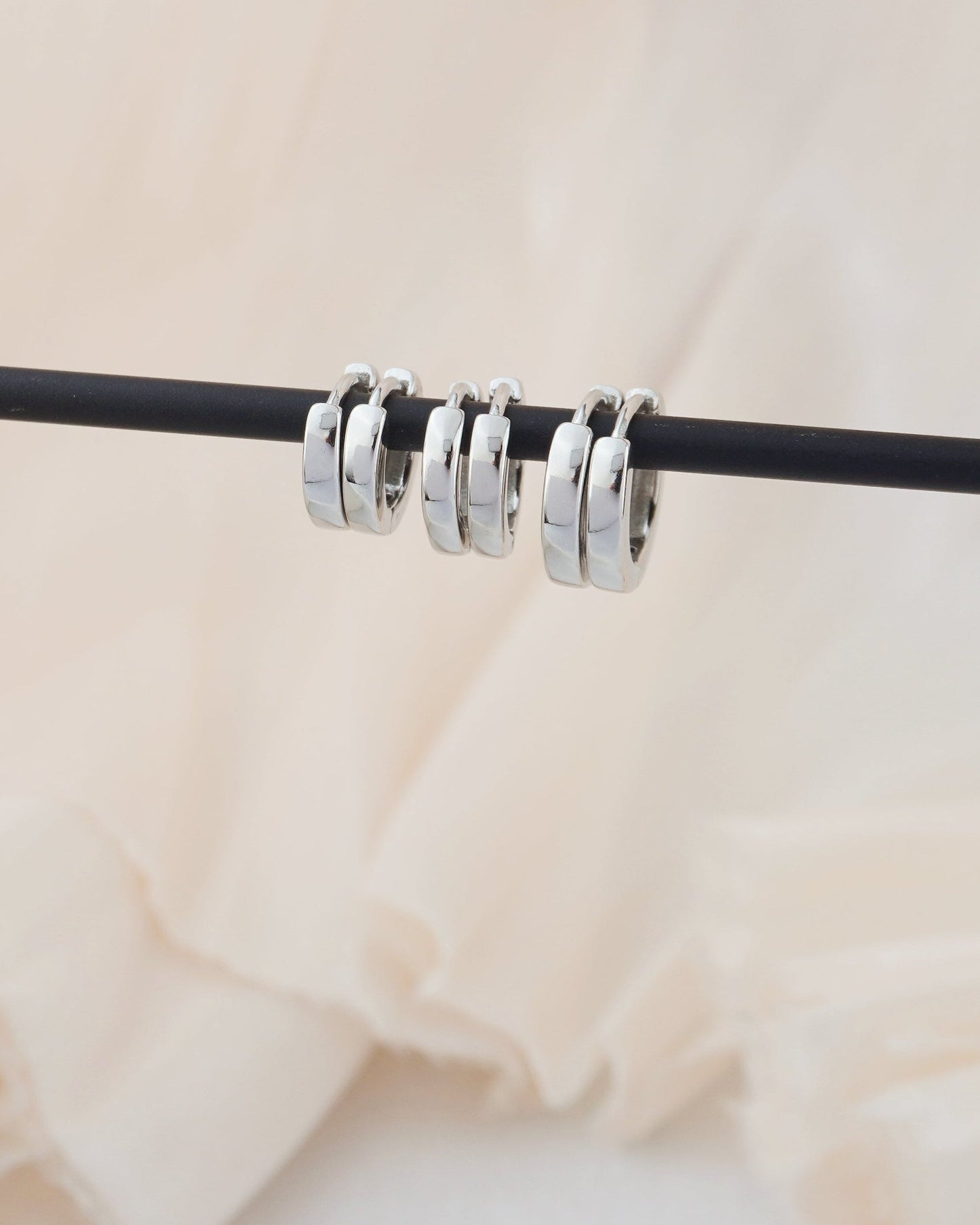 Pair of Square Edge Sterling Silver Huggie Hoop Earrings in Rhodium or 18ct Gold Plated, 3 Sizes