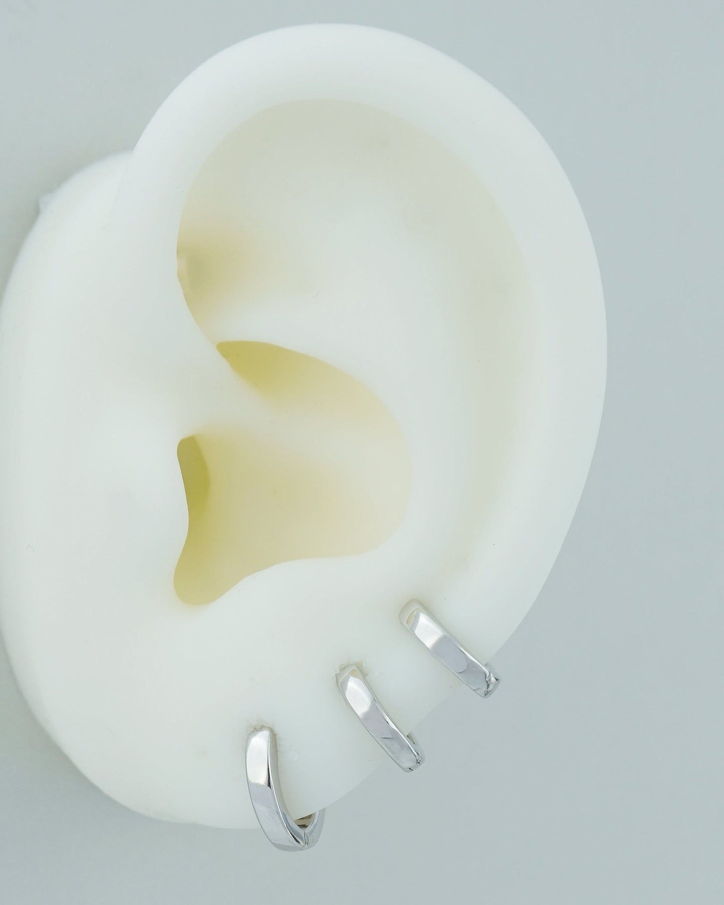 Pair of Square Edge Sterling Silver Huggie Hoop Earrings in Rhodium or 18ct Gold Plated, 3 Sizes