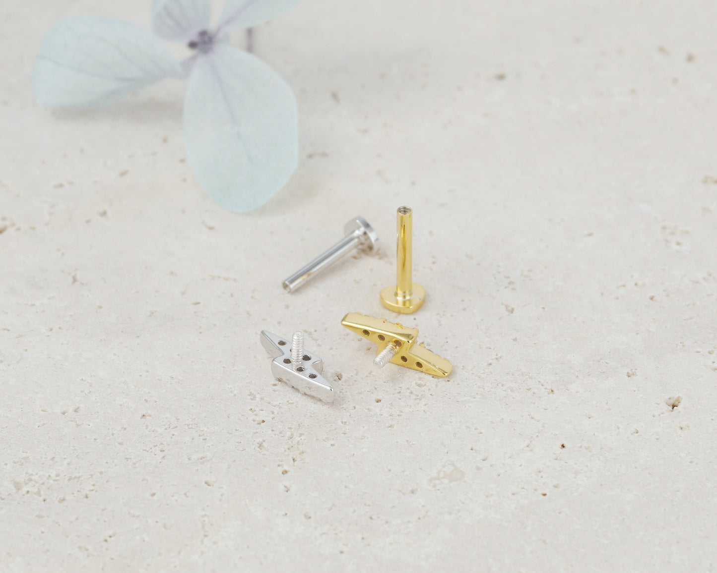 1 pc of Mini CZ Lightning Sterling Silver Flat Screw Back Stud Earring in Rhodium or 18ct Gold Plated, Dainty Tragus Cartilage Piercing
