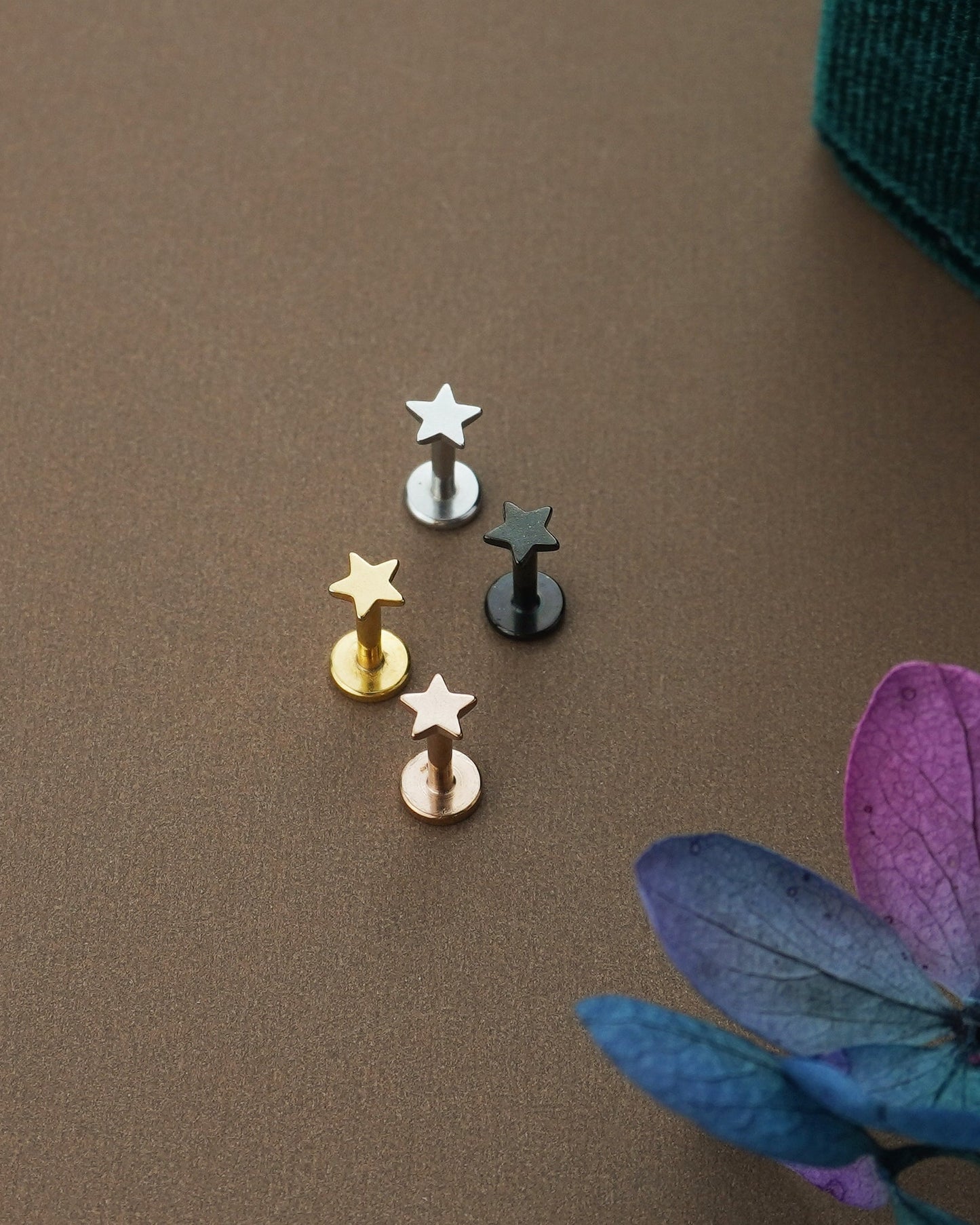 Tiny Star Stainless Steel Stud Earring in Steel, Black, Gold or Rose Gold, Flat Screw Back, 6mm or 8mm post