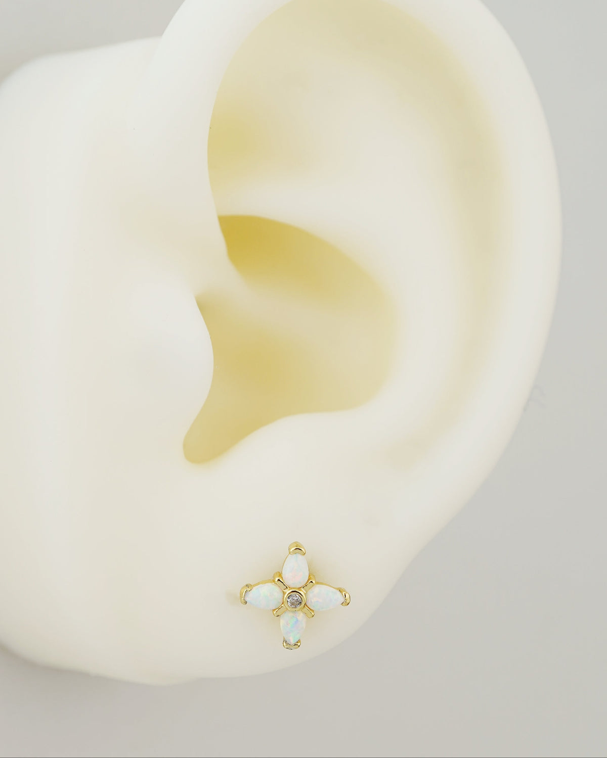 1 pc of Teardrop Fire Opal & CZ Flat Back Stud Earring in Gold Plated Sterling Silver, Delicate Stacking Cartilage Helix Lobe Piercing