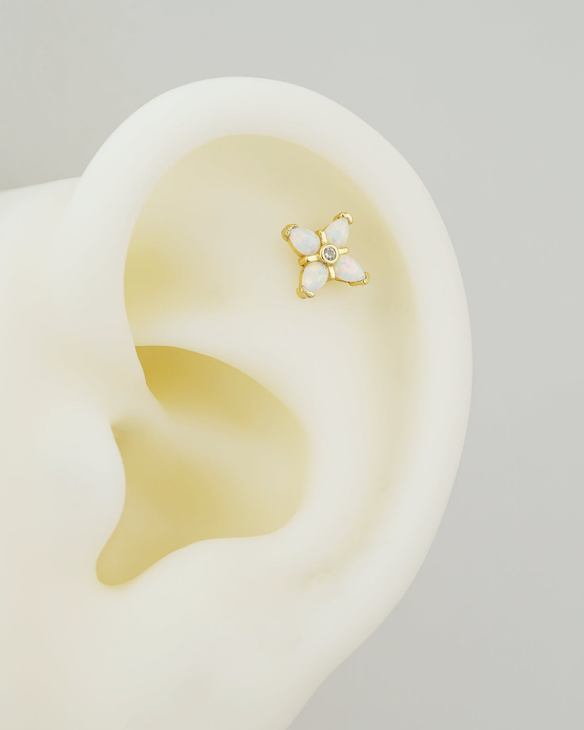 1 pc of Teardrop Fire Opal & CZ Flat Back Stud Earring in Gold Plated Sterling Silver, Delicate Stacking Cartilage Helix Lobe Piercing
