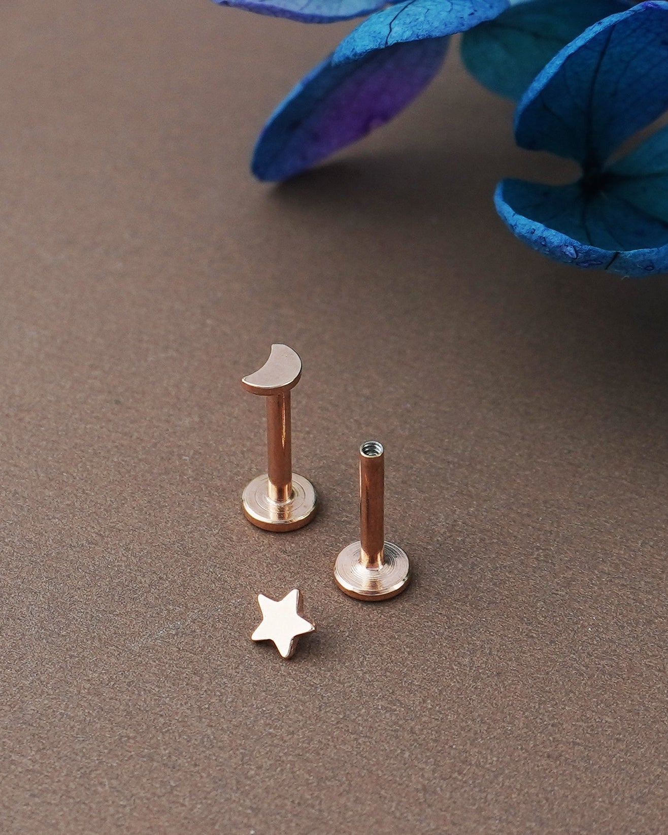 Pair of Tiny Star and Crescent Moon Stainless Steel Stud Earrings in Steel, Black, Gold or Rose Gold, Flat Screw Back, 6mm or 8mm post