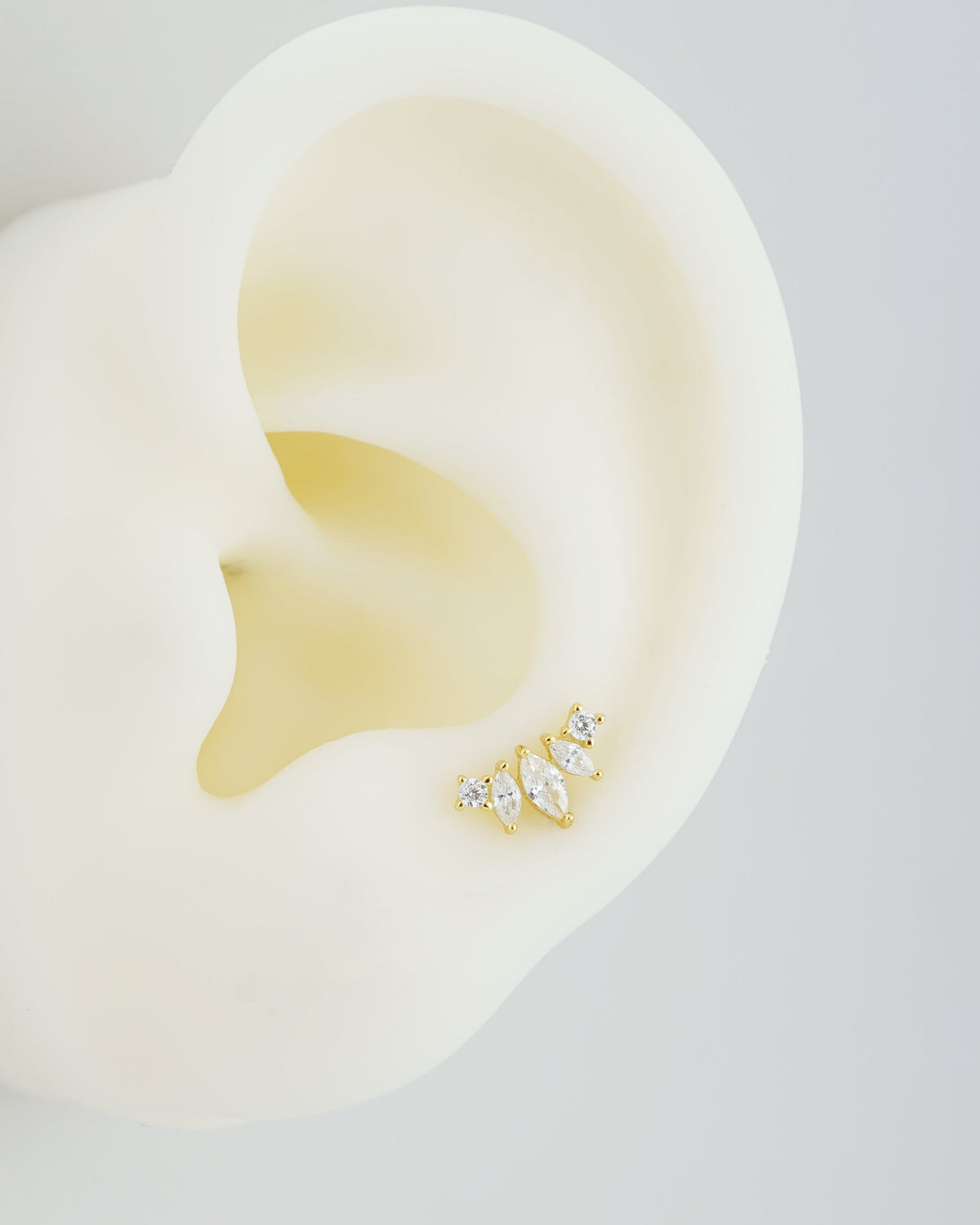 1 pc of Marquise-cut CZ Crown Shape Flat-back Stud Earring in Gold Plated over Sterling Silver, Helix Cartilage Lobe Piercing Jewelry