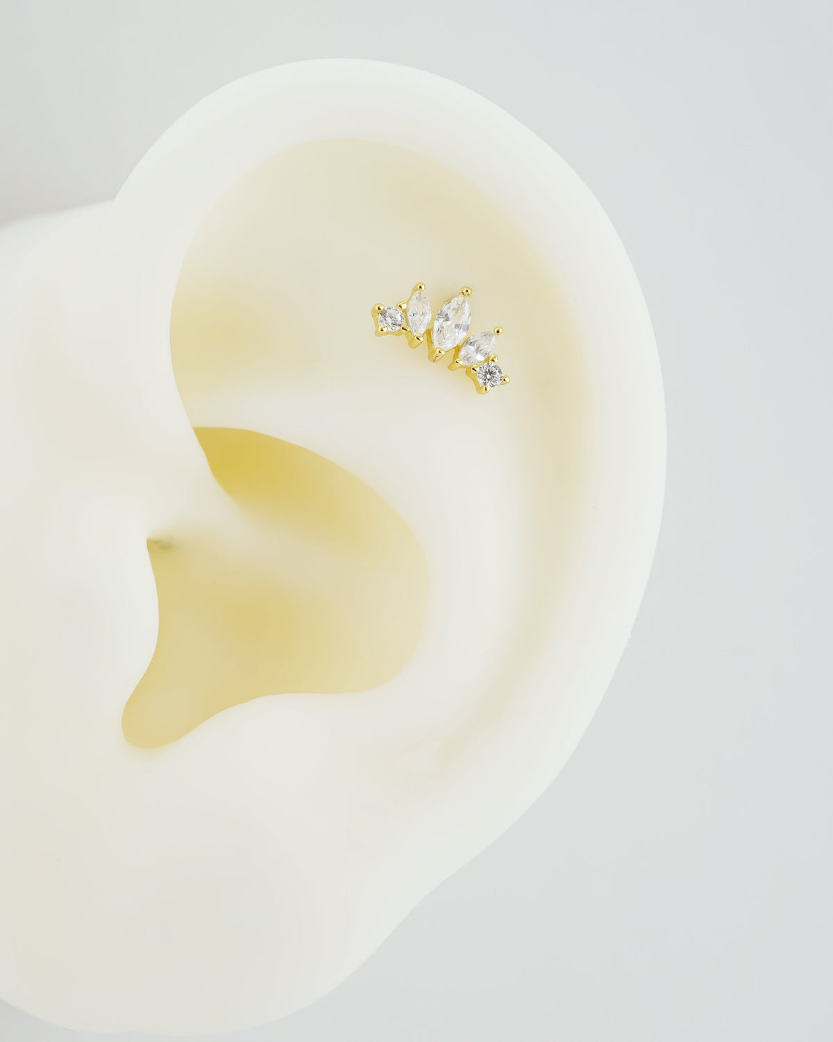 1 pc of Marquise-cut CZ Crown Shape Flat-back Stud Earring in Gold Plated over Sterling Silver, Helix Cartilage Lobe Piercing Jewelry