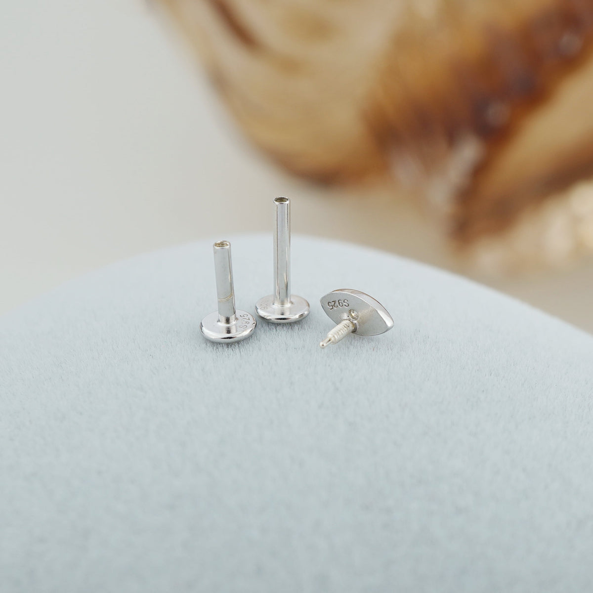 1 pc of Tiny Minimal Eye Stud Earring, Rhodium Plated Sterling Silver, Marquise-shaped with CZ,  Flat-back Helix Cartilage Lobe Piercing Jewelry