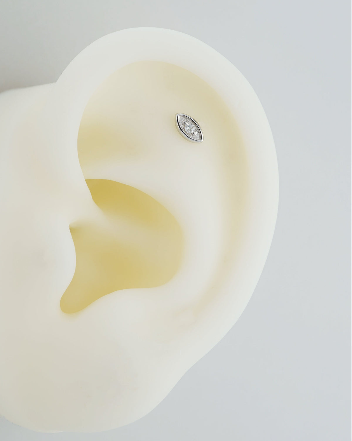 1 pc of Tiny Minimal Eye Stud Earring, Rhodium Plated Sterling Silver, Marquise-shaped with CZ,  Flat-back Helix Cartilage Lobe Piercing Jewelry