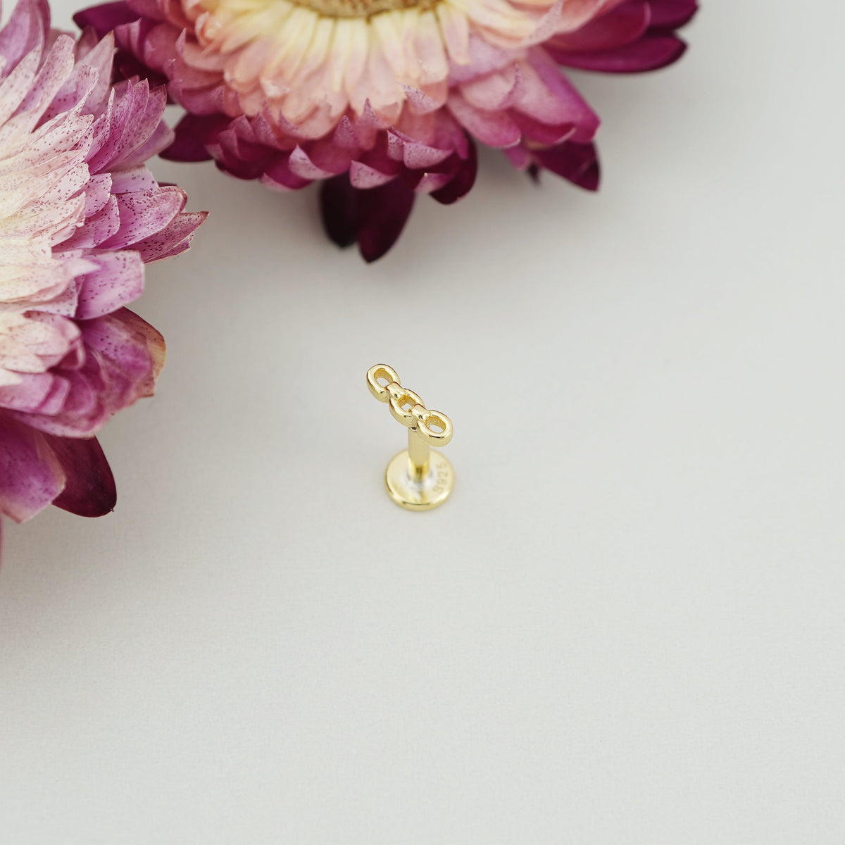 1 pc of Tiny Chain Link Stud Earring in Gold Plated Sterling Silver, Delicate Stacking Cartilage Helix Lobe Piercing Jewelry
