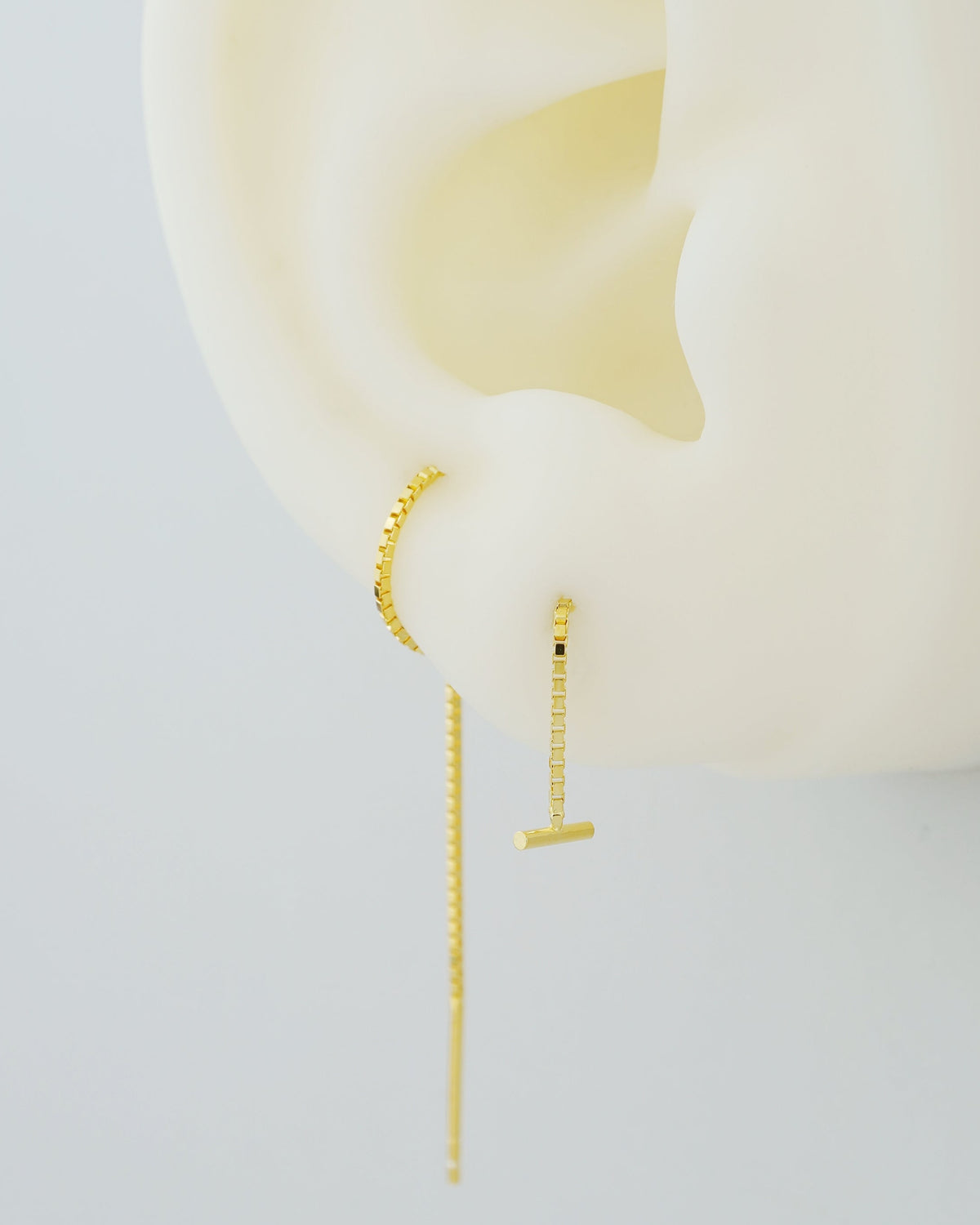 Pair of 5mm Short Bar Head Dangle Threader Earrings in Sterling Silver or Plated Gold, Dainty Dangly Chain, Minimal Delicate Ear Wire